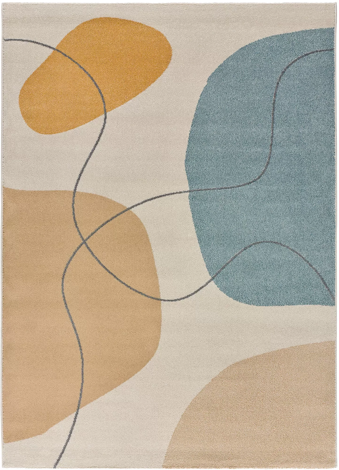 Tapis formes organiques beige/bleu/moutarde 140x200 cm
