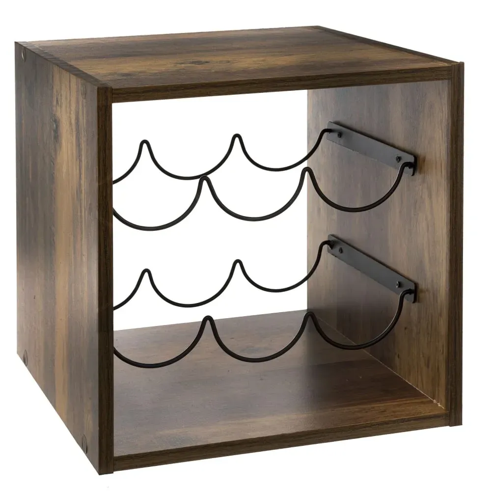 Caisson porte bouteilles bois et métal noir - 31x31x31cm