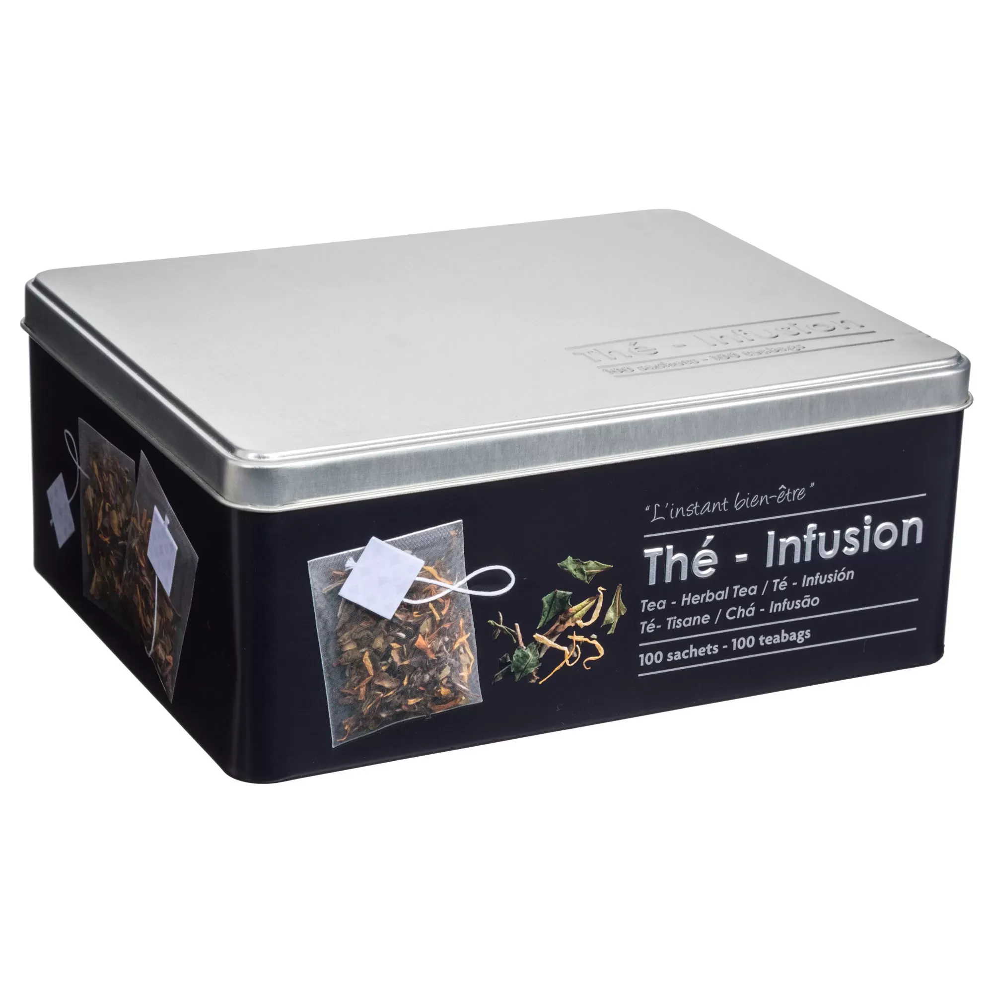 Boîte à thé en métal noir - 100 sachets