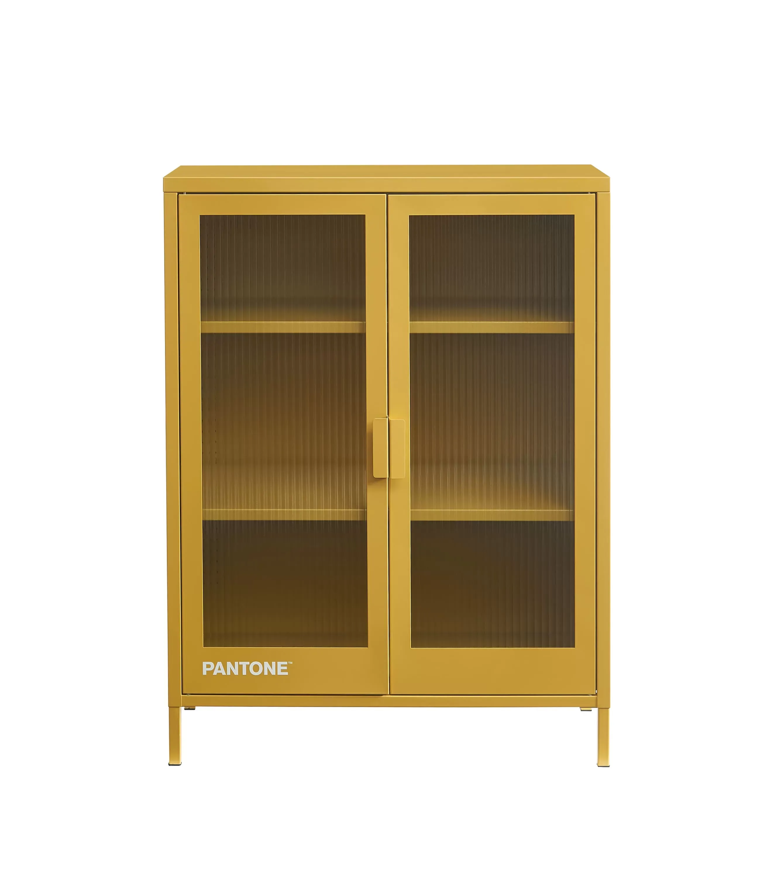 Buffet jaune moutarde portes en verre cannelé
