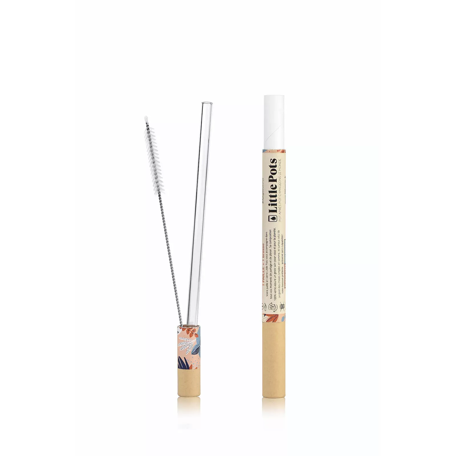Set de 1 Paille en verre réutilisable + 1 goupillon de nettoyage