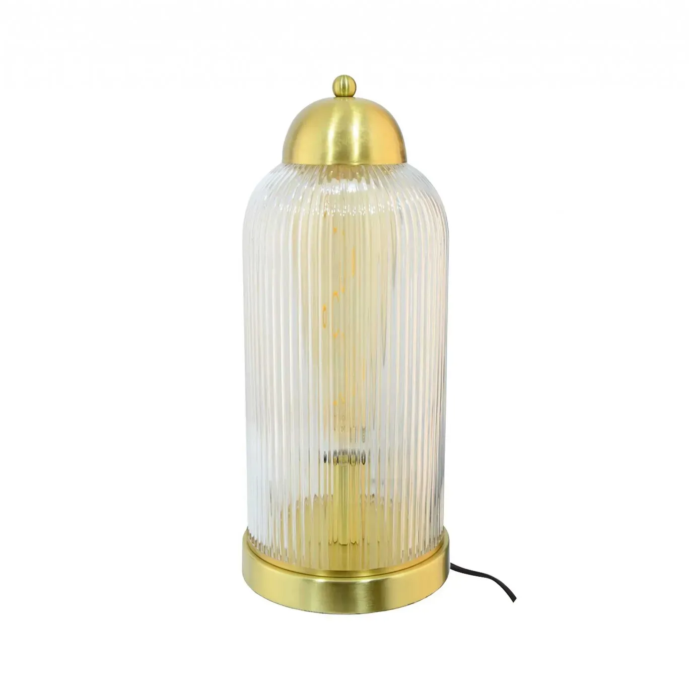 Lampe en métal doré, cloche en verre strié transparent