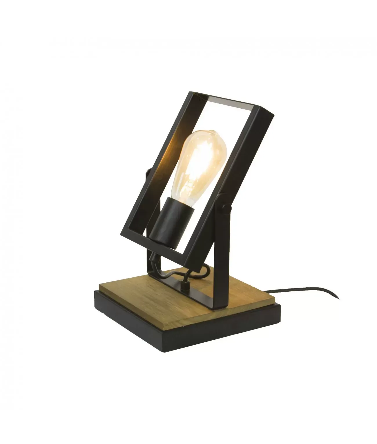 Lampe à poser orientable en métal noir et bois marron