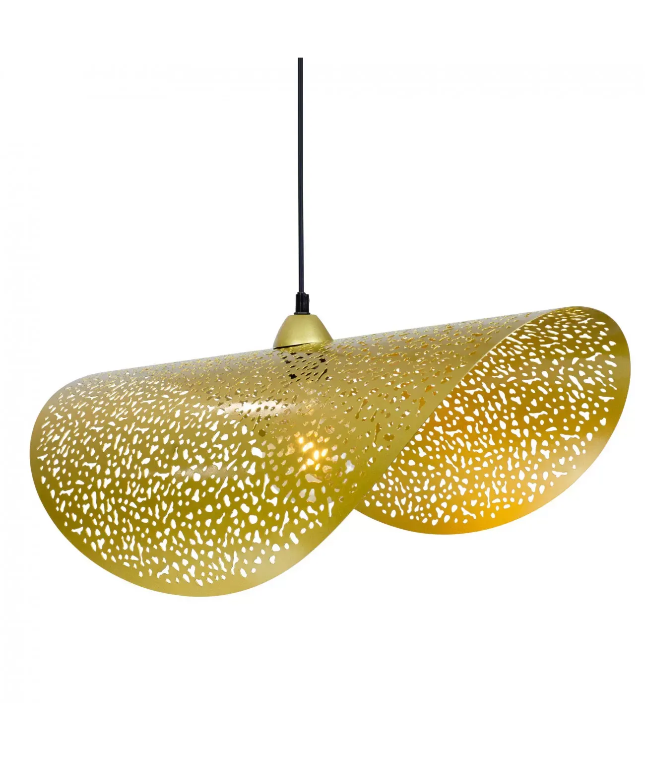 Suspension tuile en métal perforé intérieur doré extérieur doré