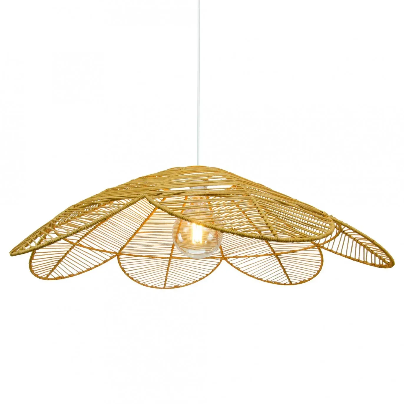 Suspension fleur en métal et rotin tressé naturel