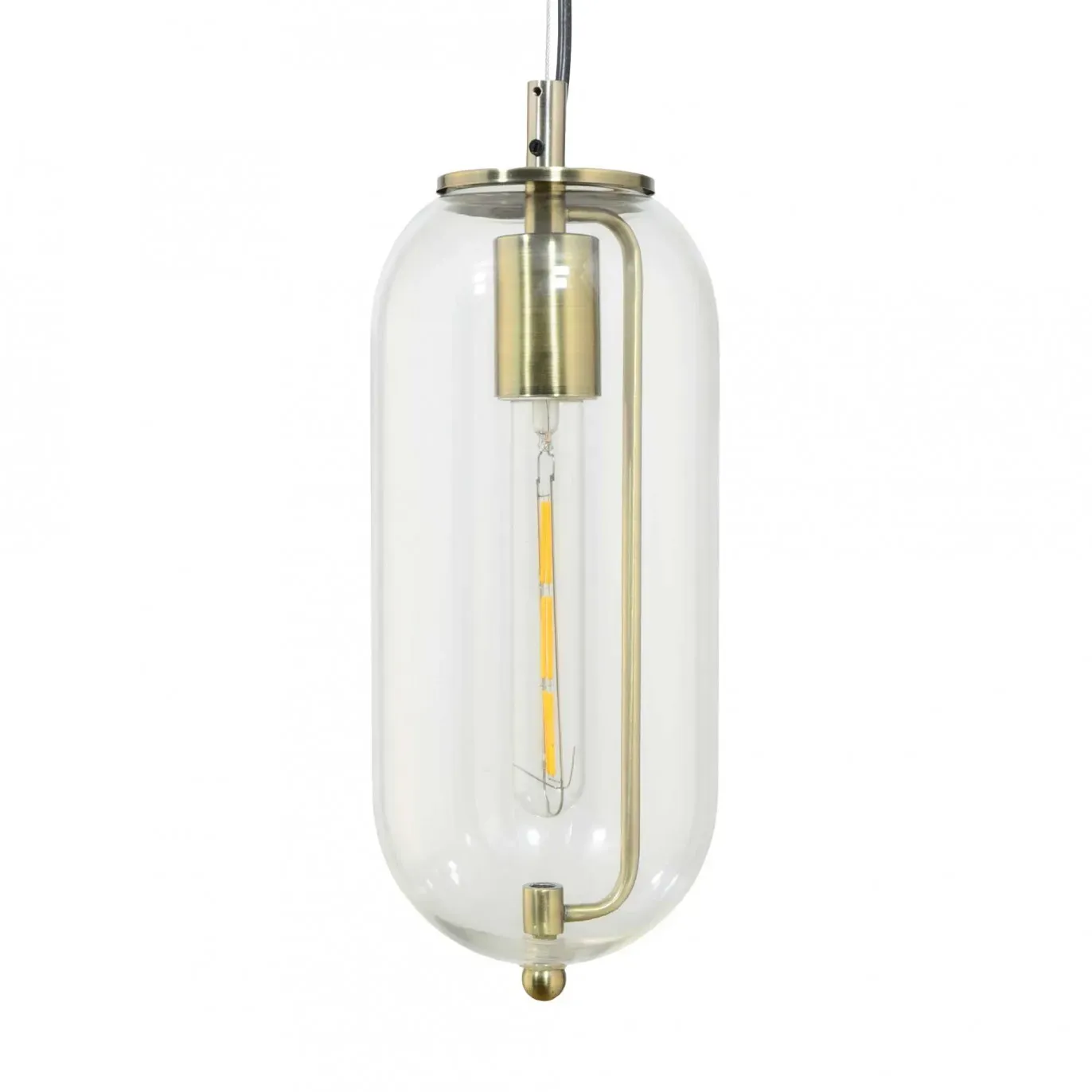 Suspension petit modèle en verre transparent et métal antique