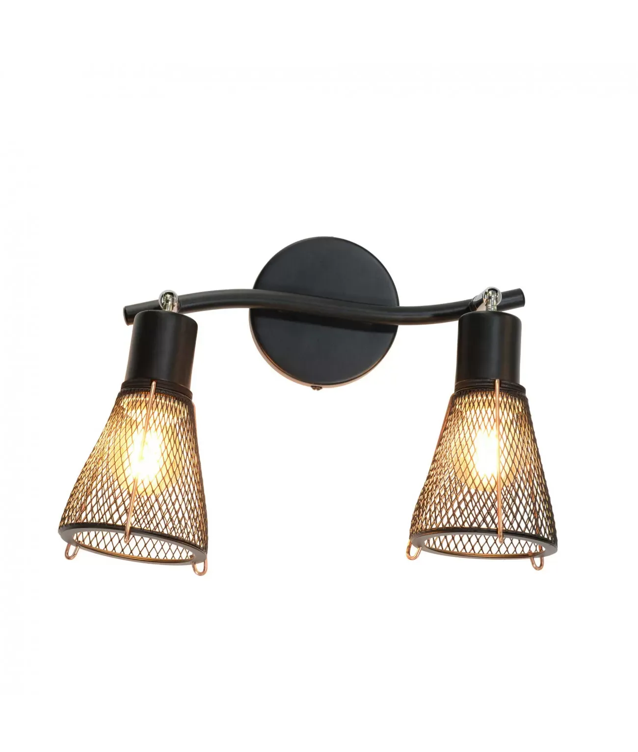 Applique murale 1 lumière en métal grillagé noir et cuivré