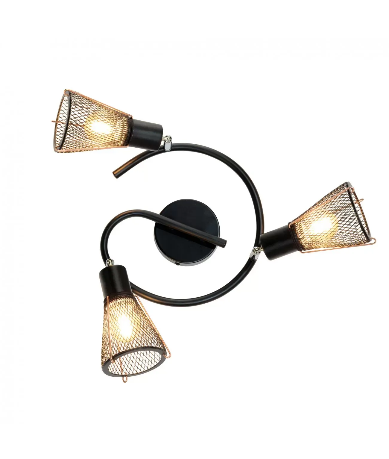 Plafonnier 3 lumières en métal grillagé noir et cuivré