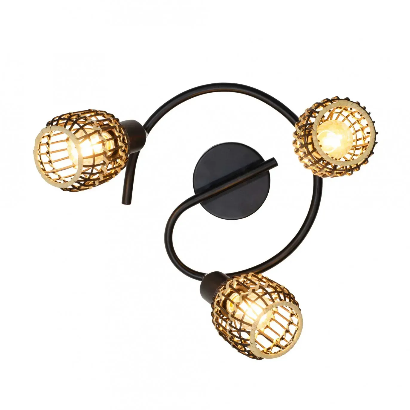 Plafonnier 3 lumières en rotin noir et naturel