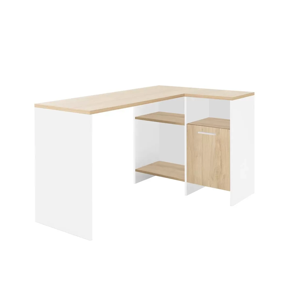 Bureau d'angle effet bois et blanc