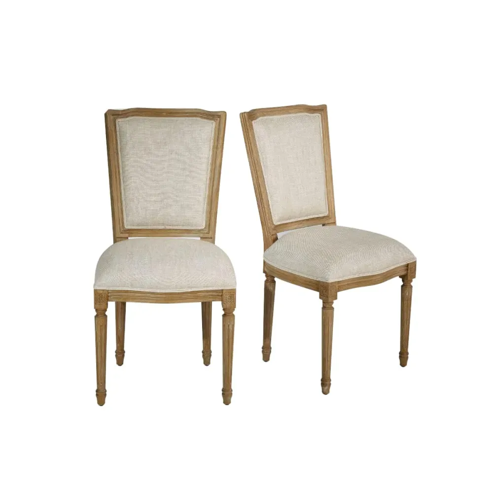 Lot de 2 chaises en bois et lin beige