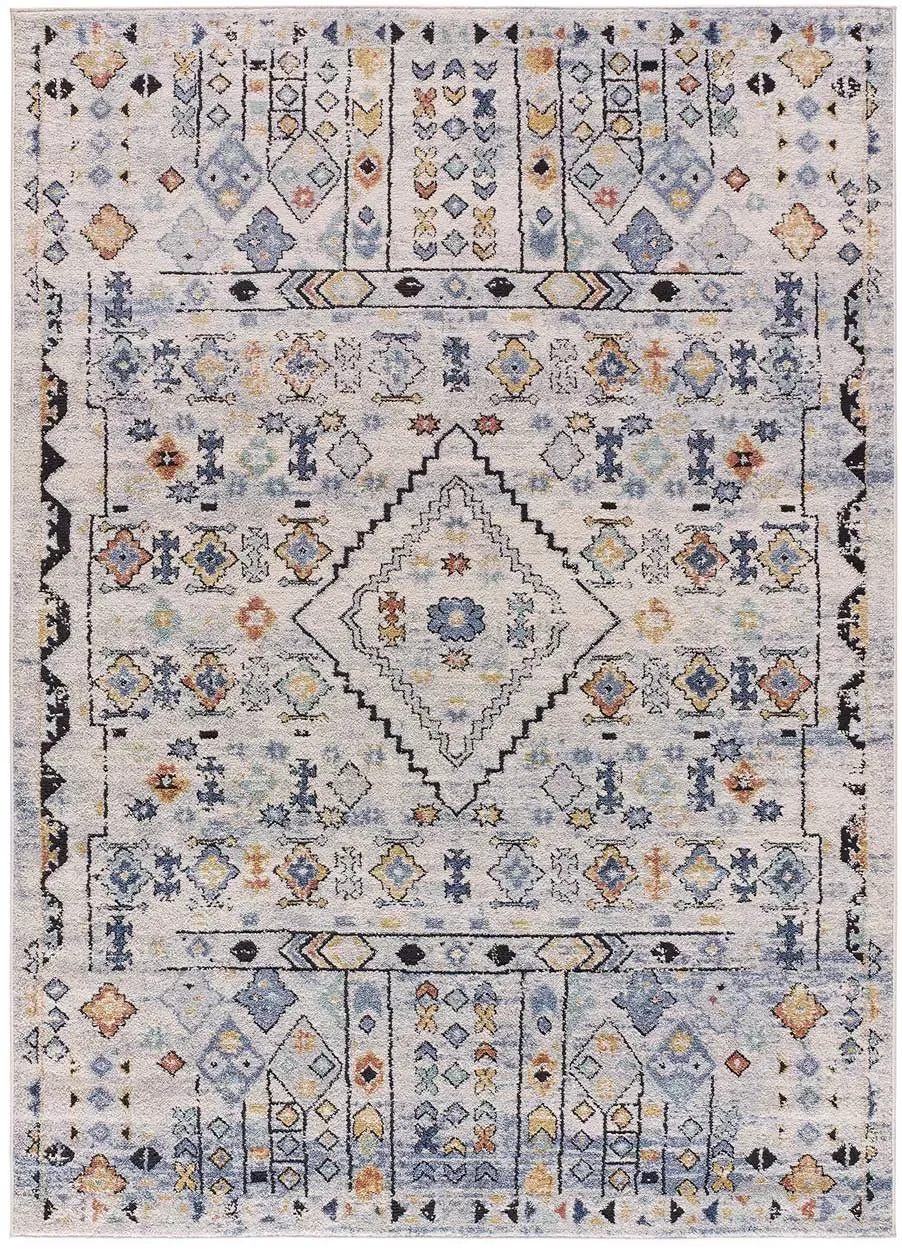 Tapis ethnique beige/bleu/multicolore 140x200 cm