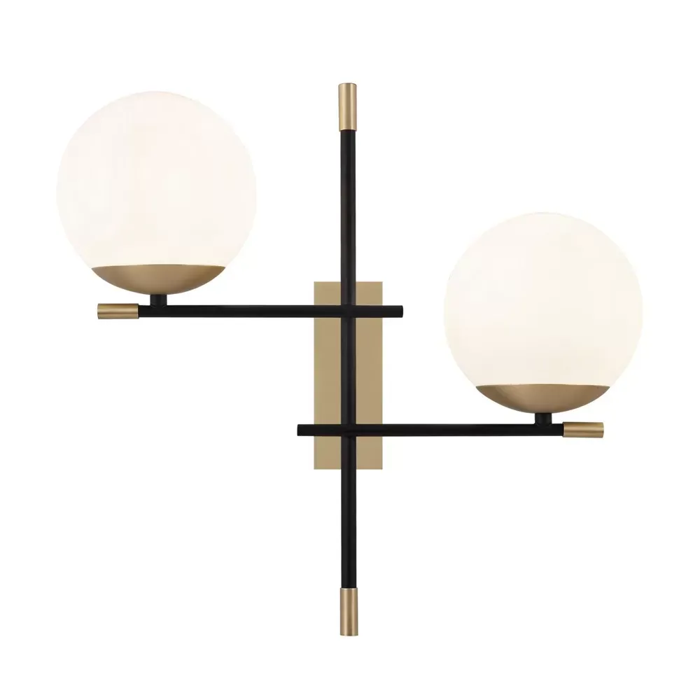 Applique noire futuriste avec structure en métal et 2 sphères