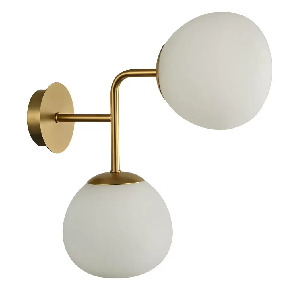 Applique 2 lumières structure métal laiton et sphères en verre