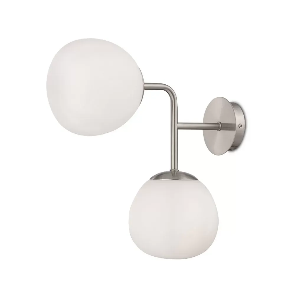 Applique 2 lumières avec structure en métal nickel et sphères en verre
