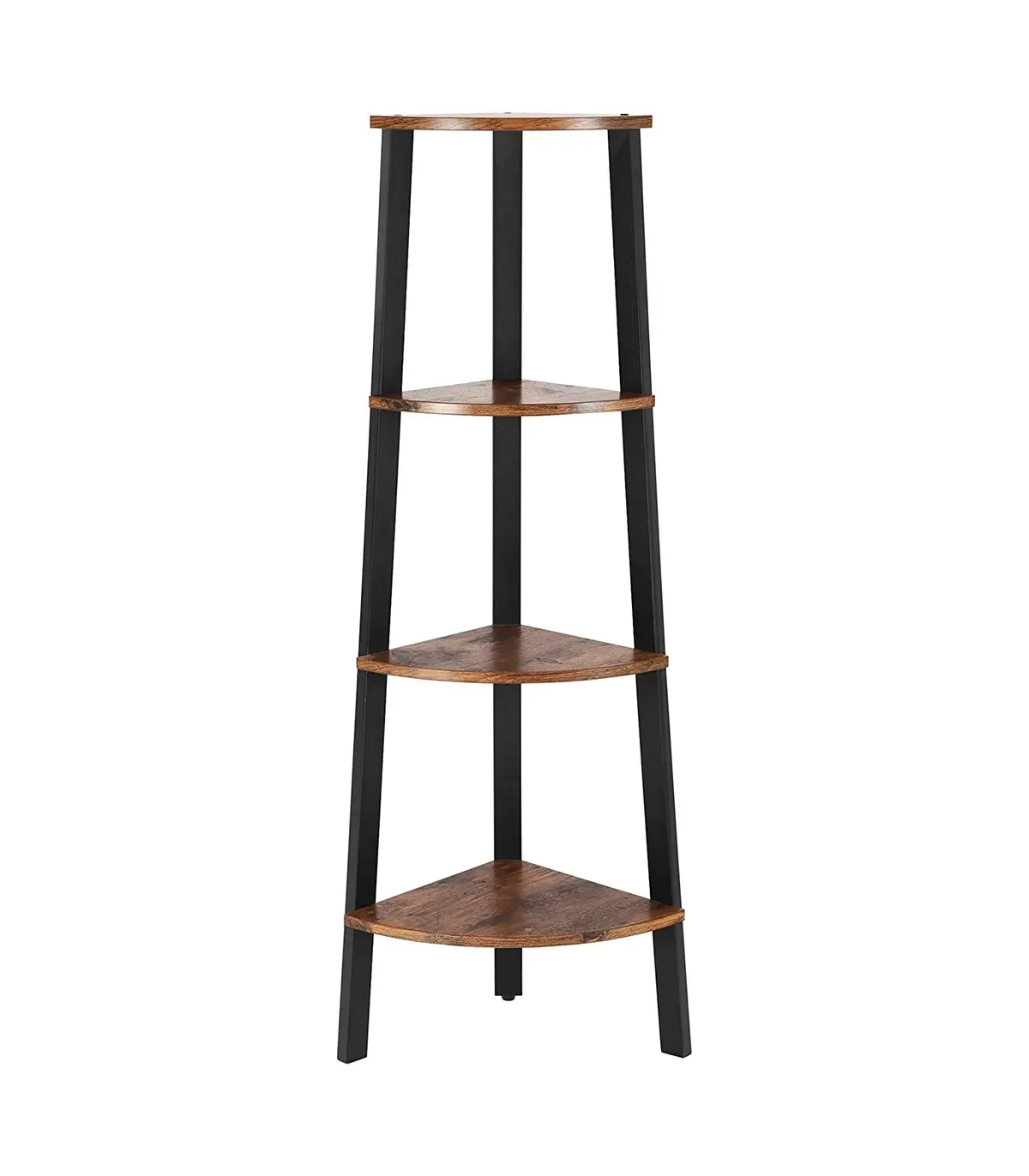 Étagère d'angle industrielle à 4 niveaux métal et effet bois rustique