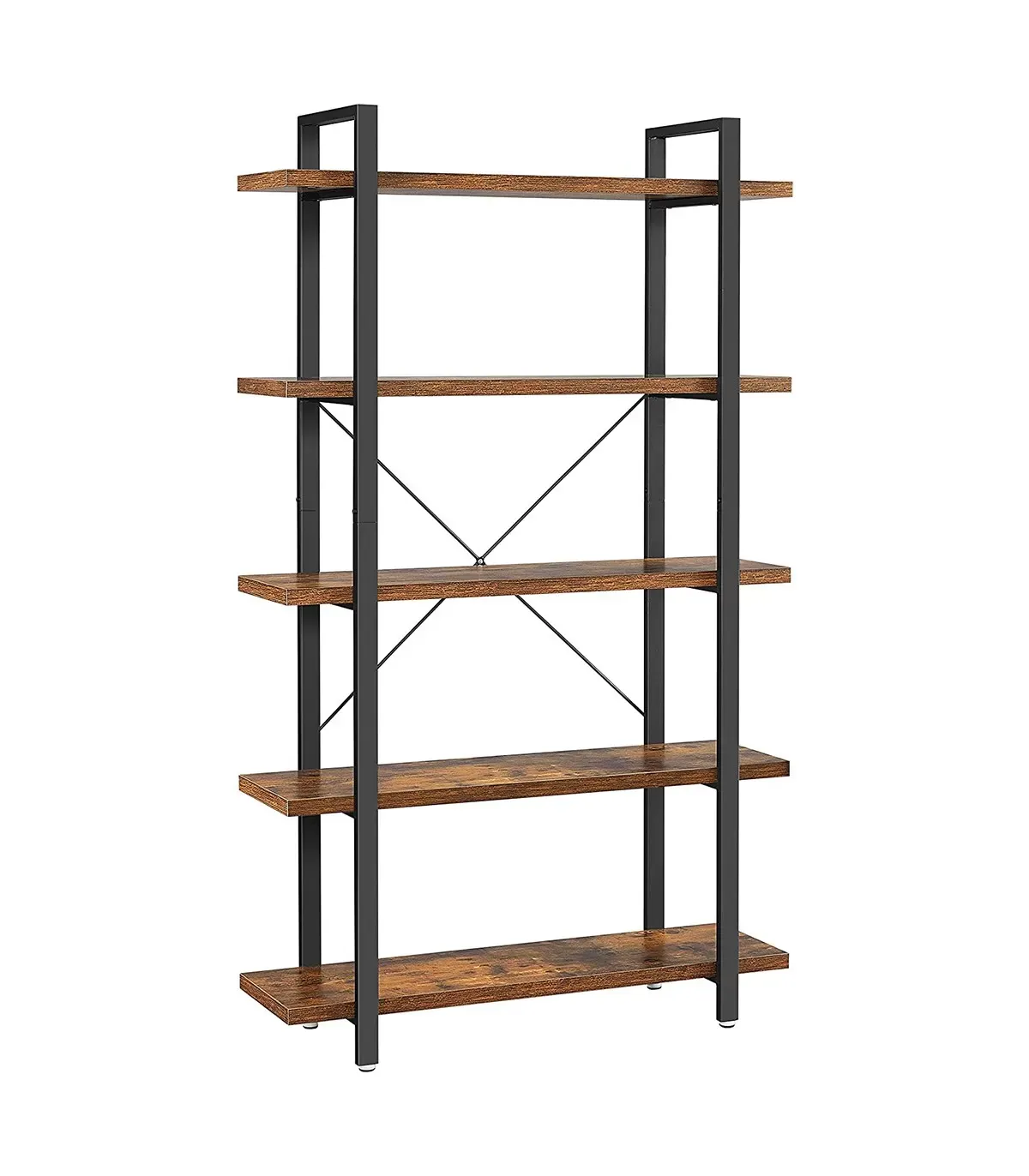 Bibliothèque à 5 niveaux en métal et effet bois - L105 x 177,5 cm