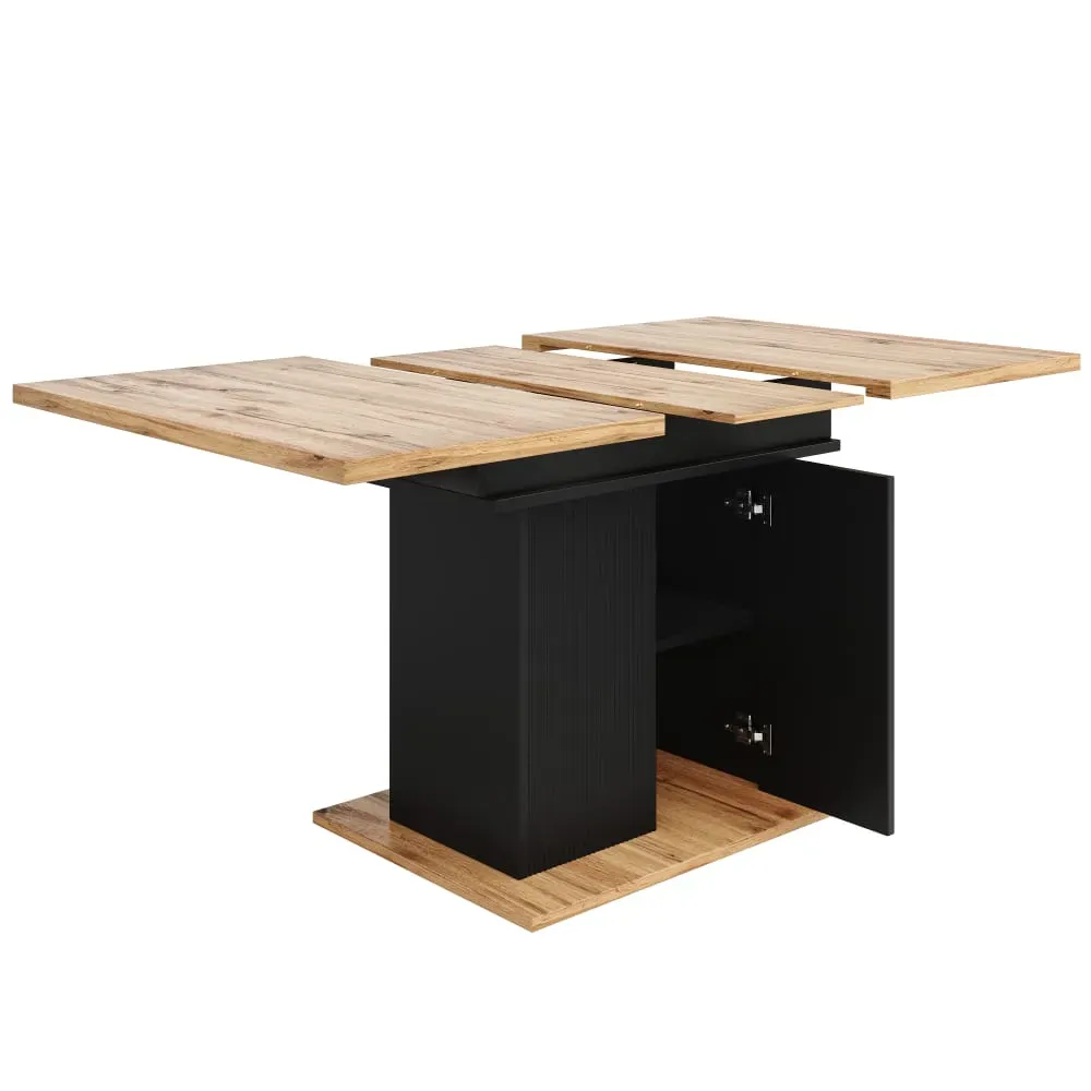 Table d'extérieur extensible avec rangement intégré et plateau bois