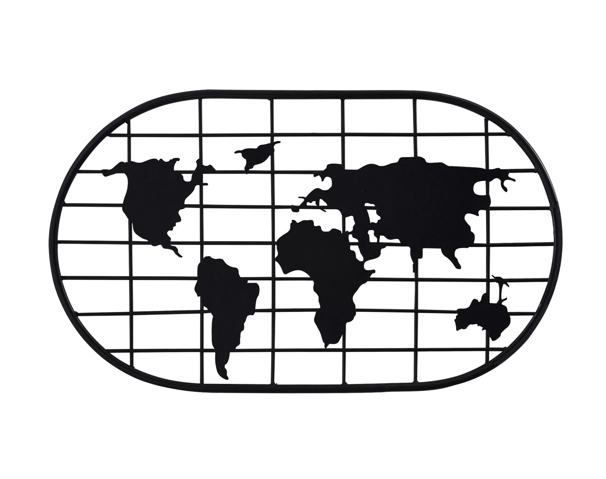 Plaque décorative monde en métal noir