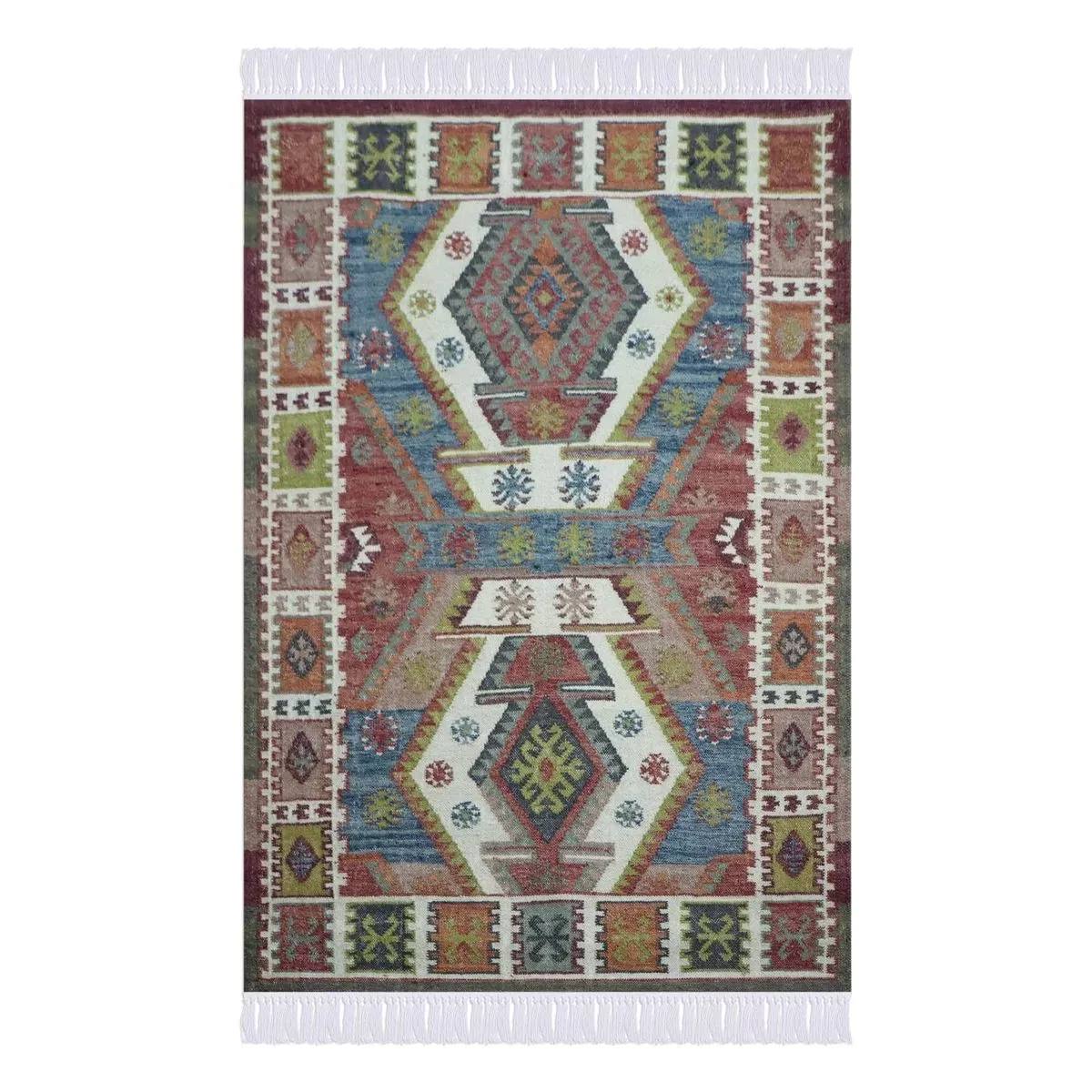 Tapis coton et laine motifs kilim