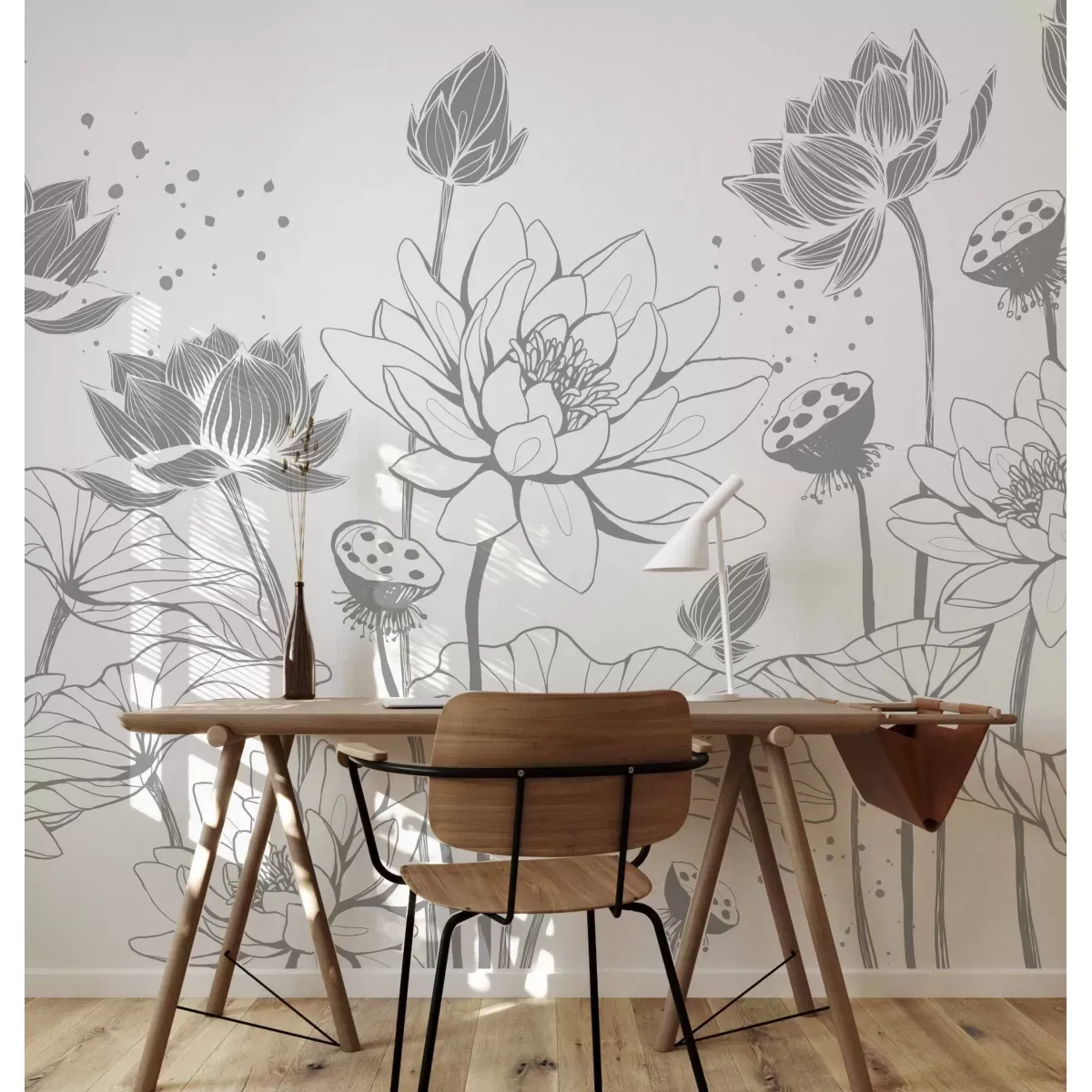 Papier peint panoramique nympheas gris 340x250cm