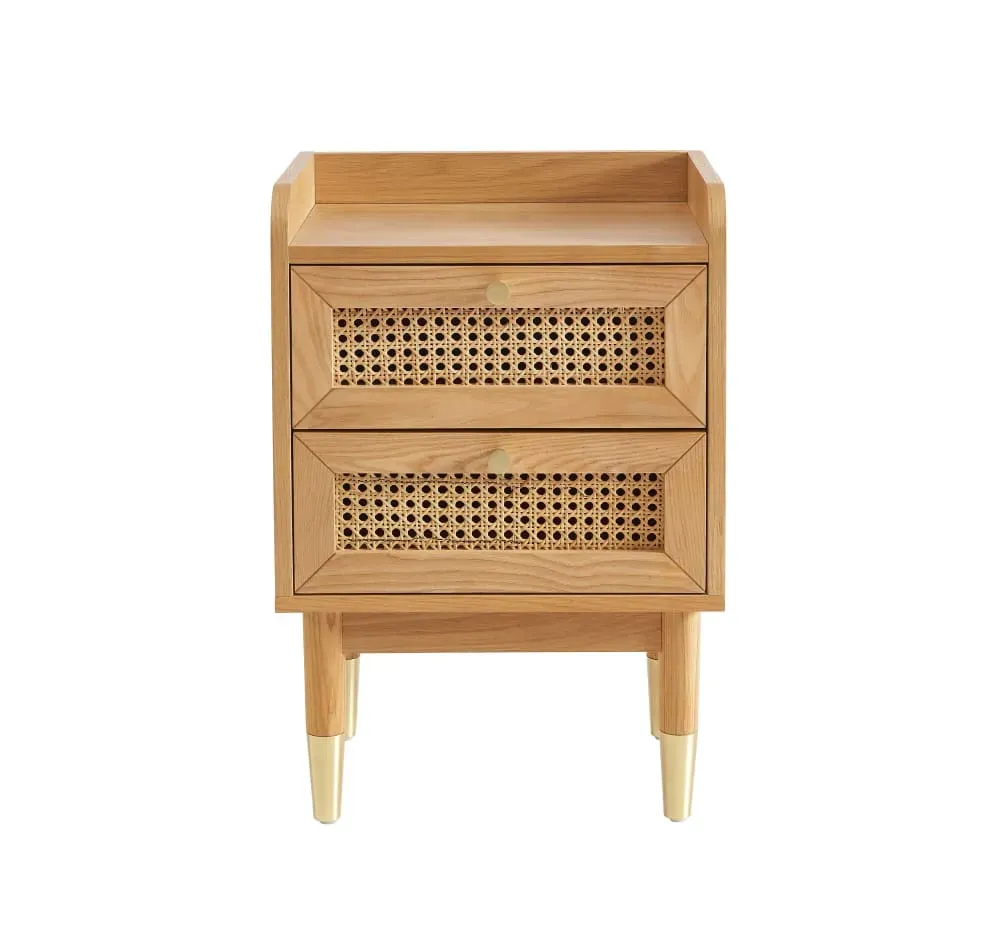 Table de chevet placage chêne et cannage rotin 40cm