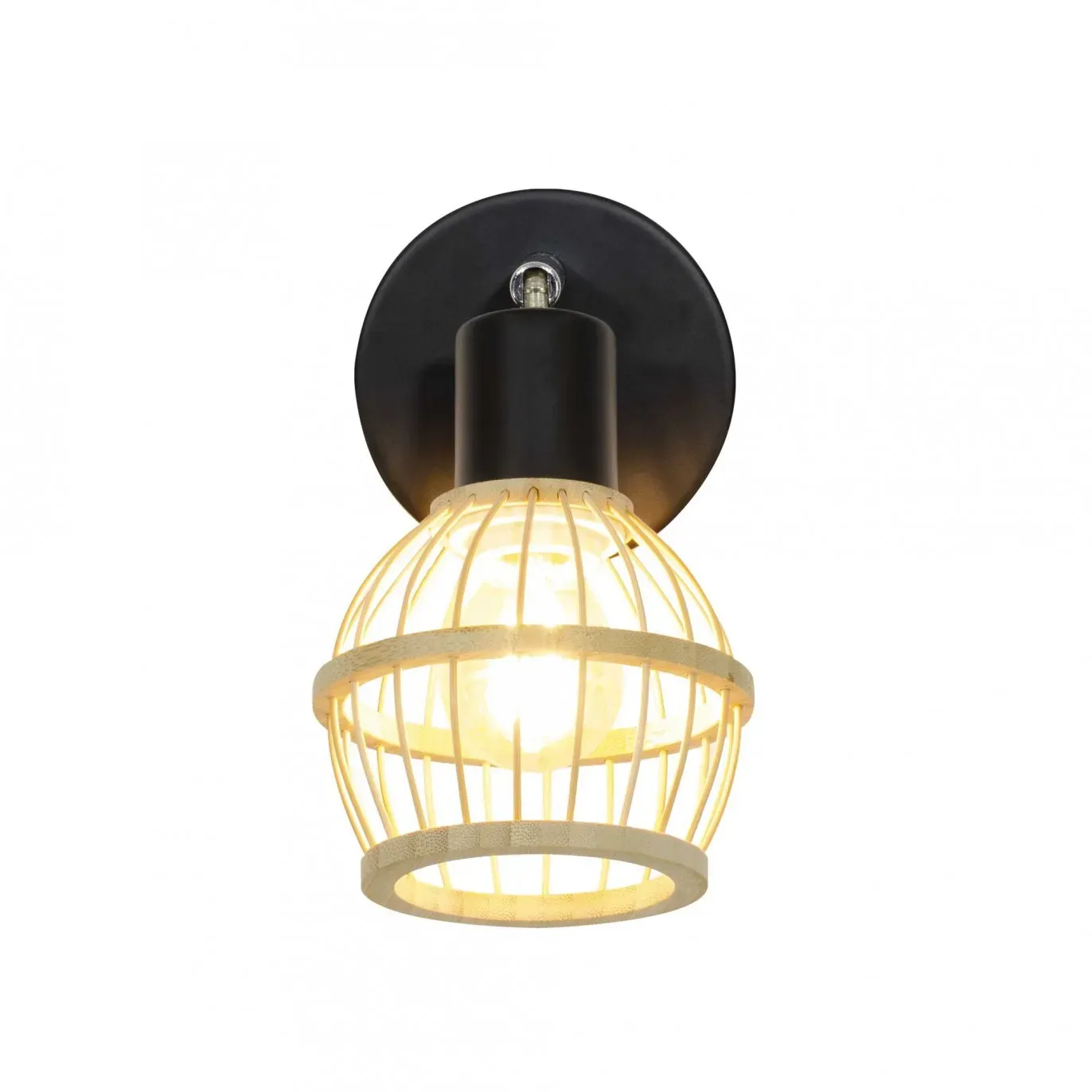 Applique murale 1 lumière en bambou coloris naturel et métal noir
