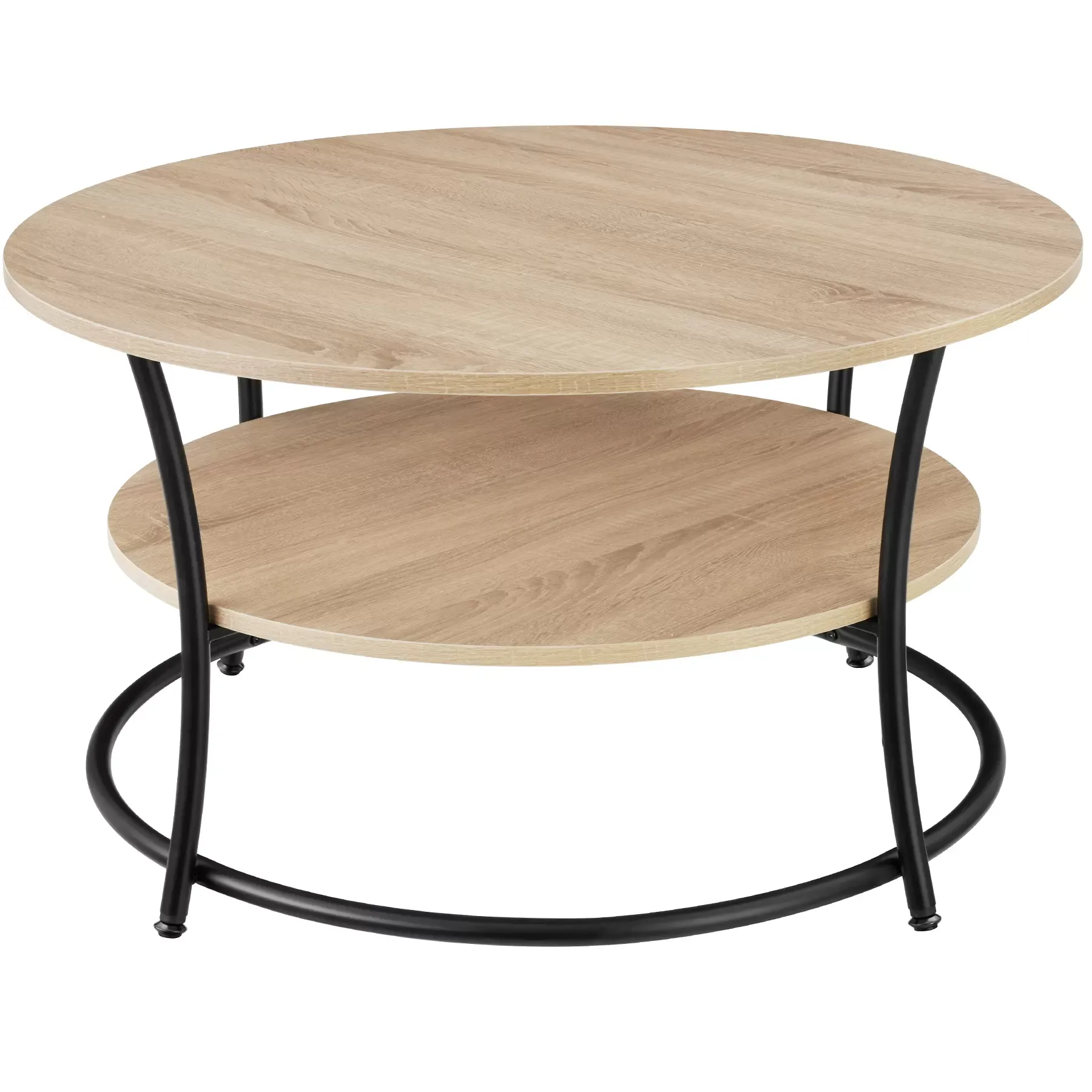 Table basse salon Rond avec 2 plateaux Style industriel bois clair