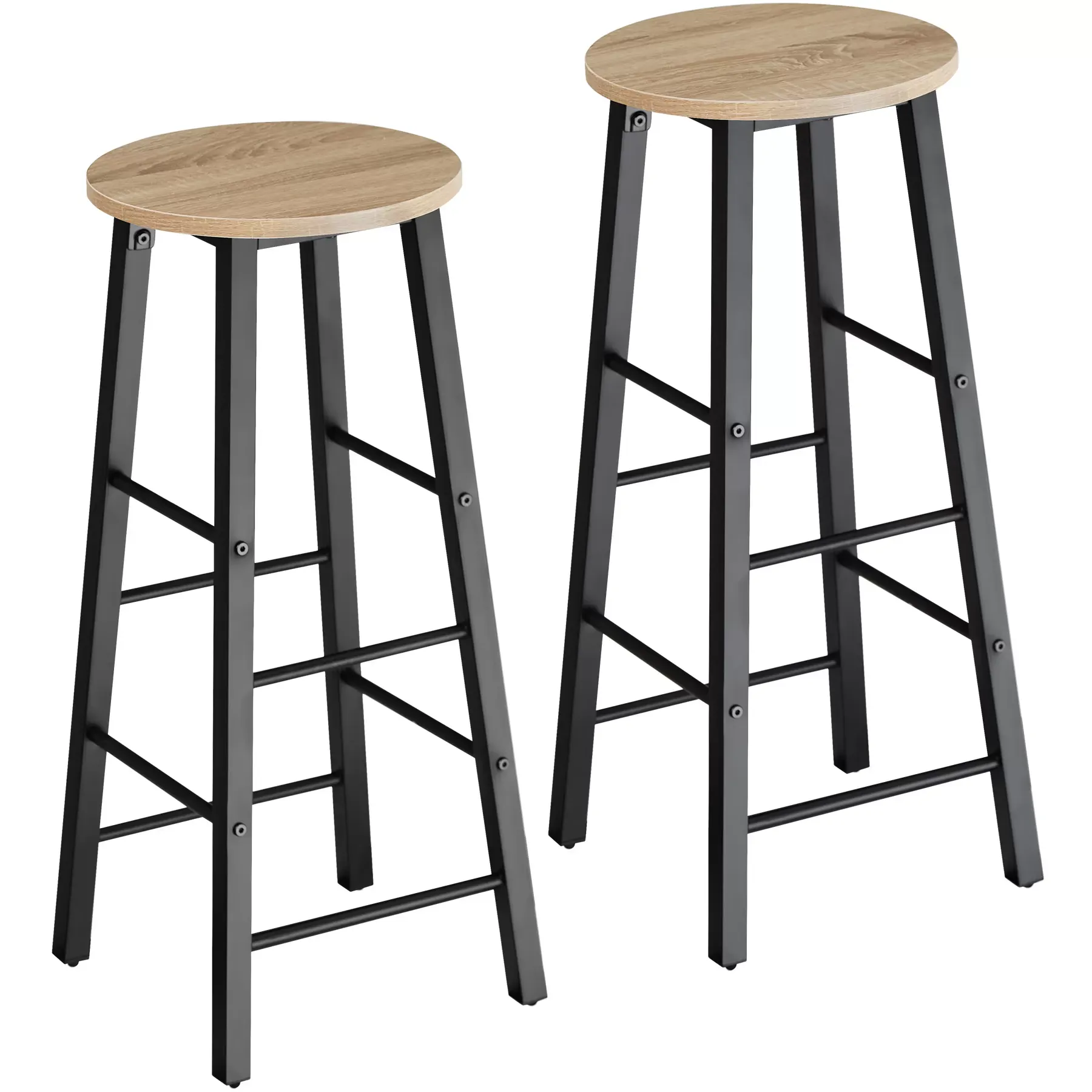 Lot de 2 tabourets de bar en Bois et acier Hauteur 72,5 cm Bois clair