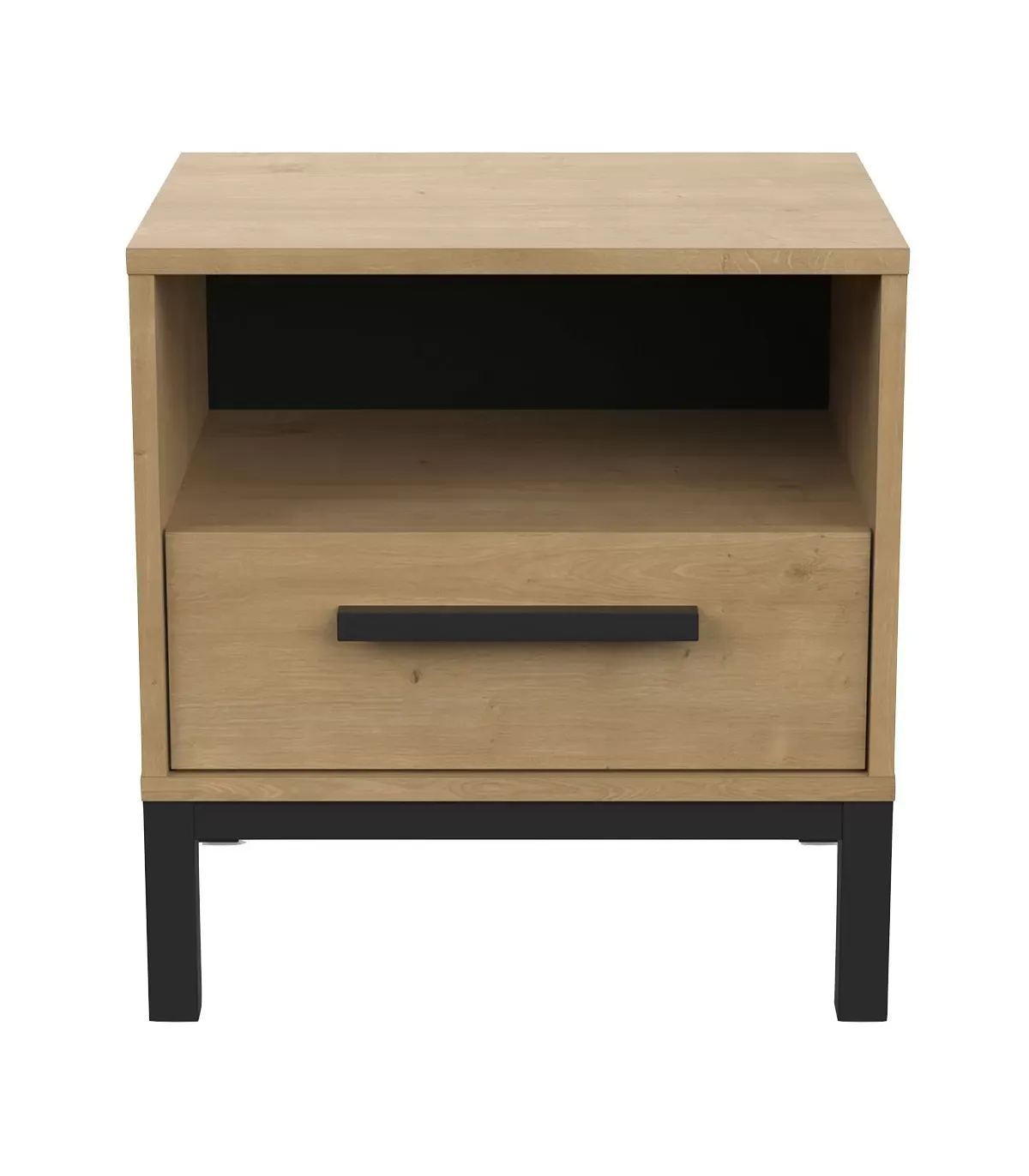 Chevet 1 tiroir et 1 niche décor chêne et noir mat - L44,6 cm