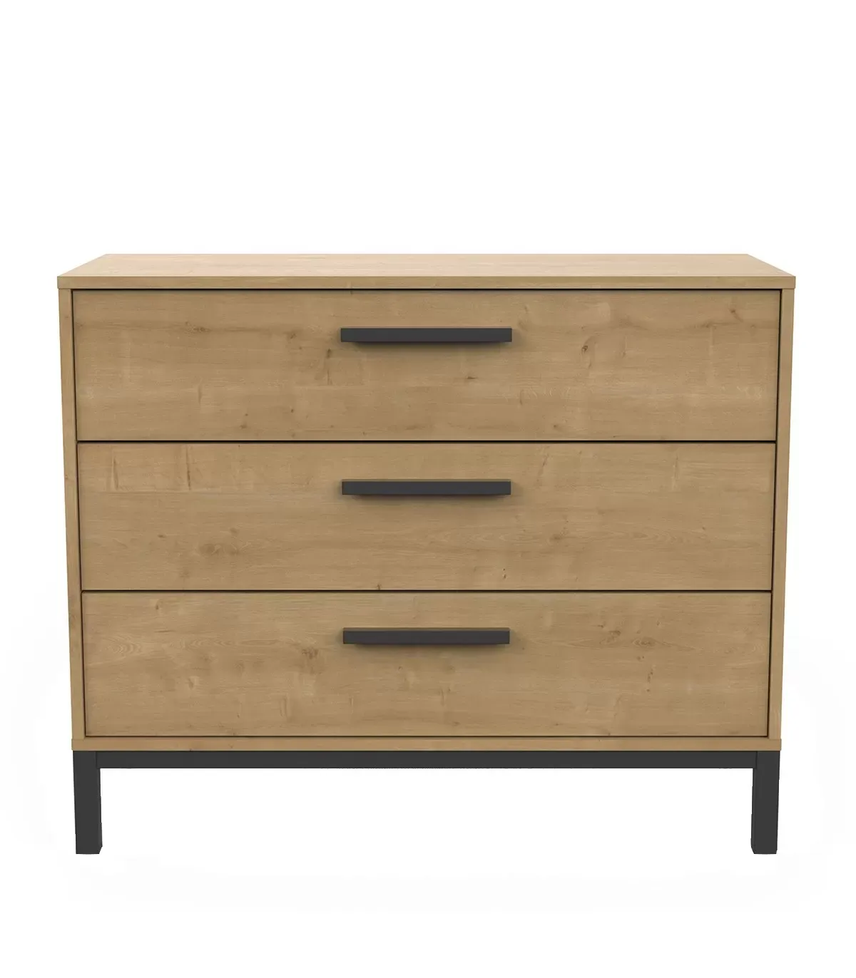 Commode 3 tiroirs décor chêne et noir mat - L90,7 cm