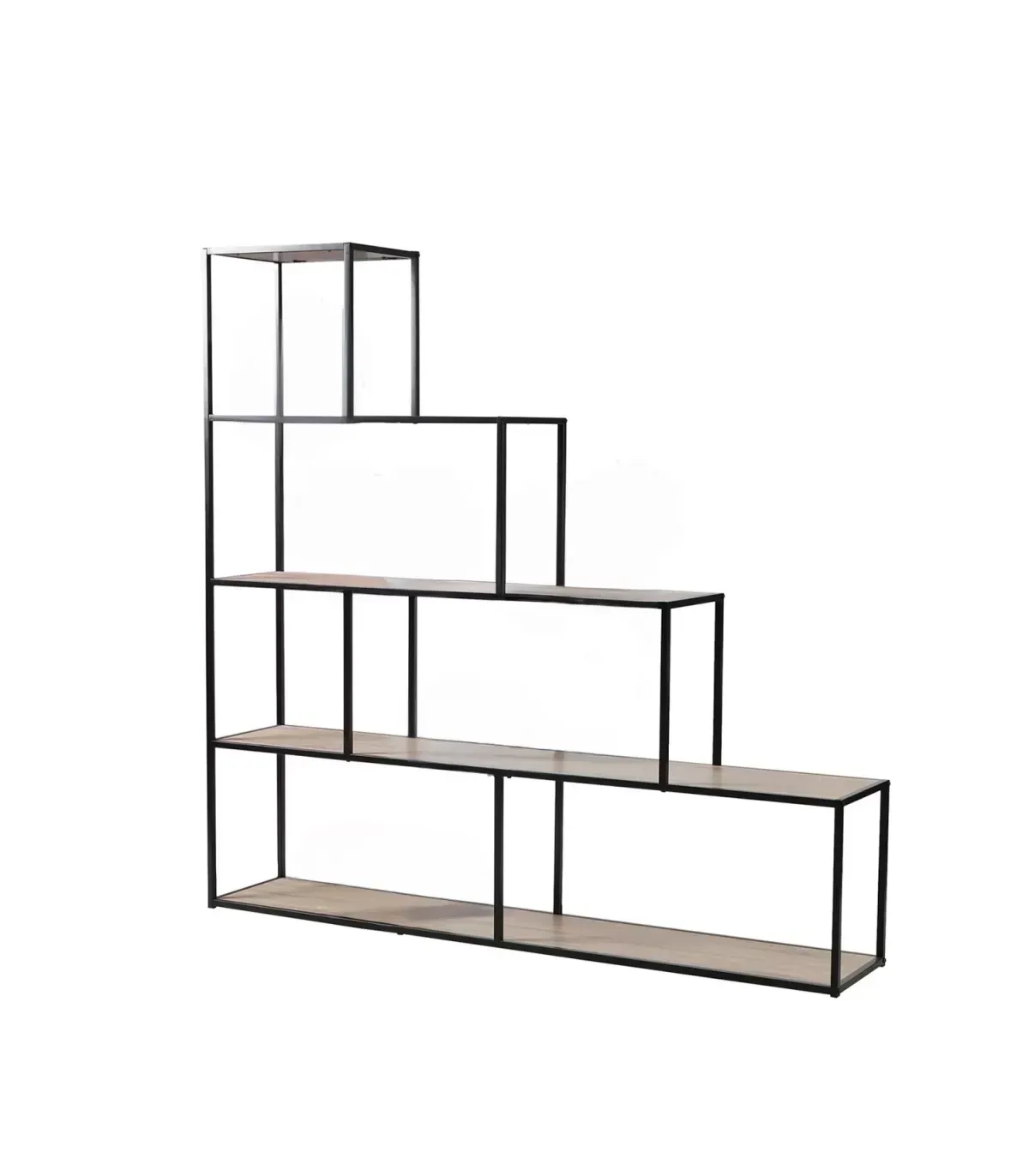 Bibliothèque escalier 5 étagères L160 cm - Décor Bois et Métal Noir