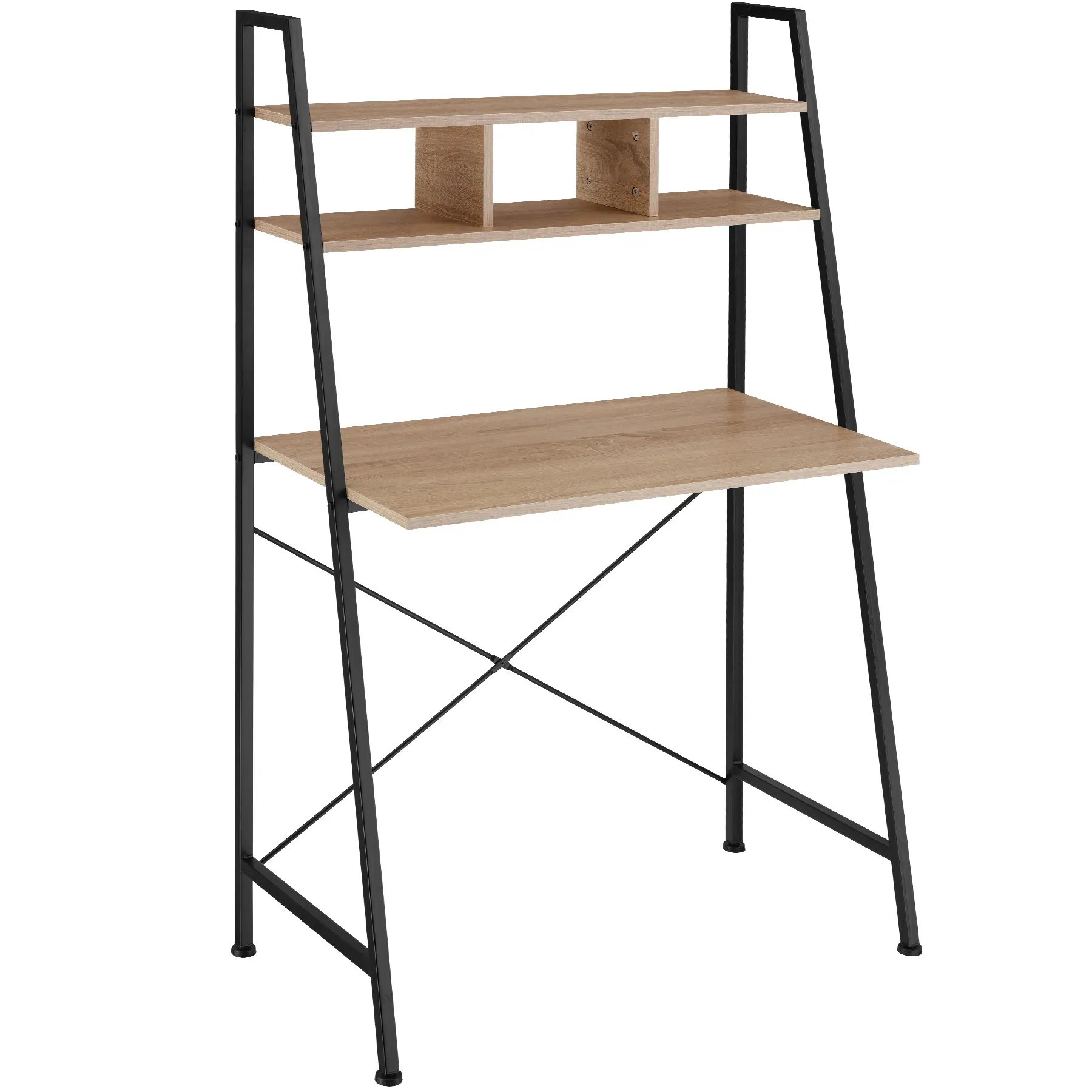 Bureau Style industriel 3 Compartiments de rangement bois clair