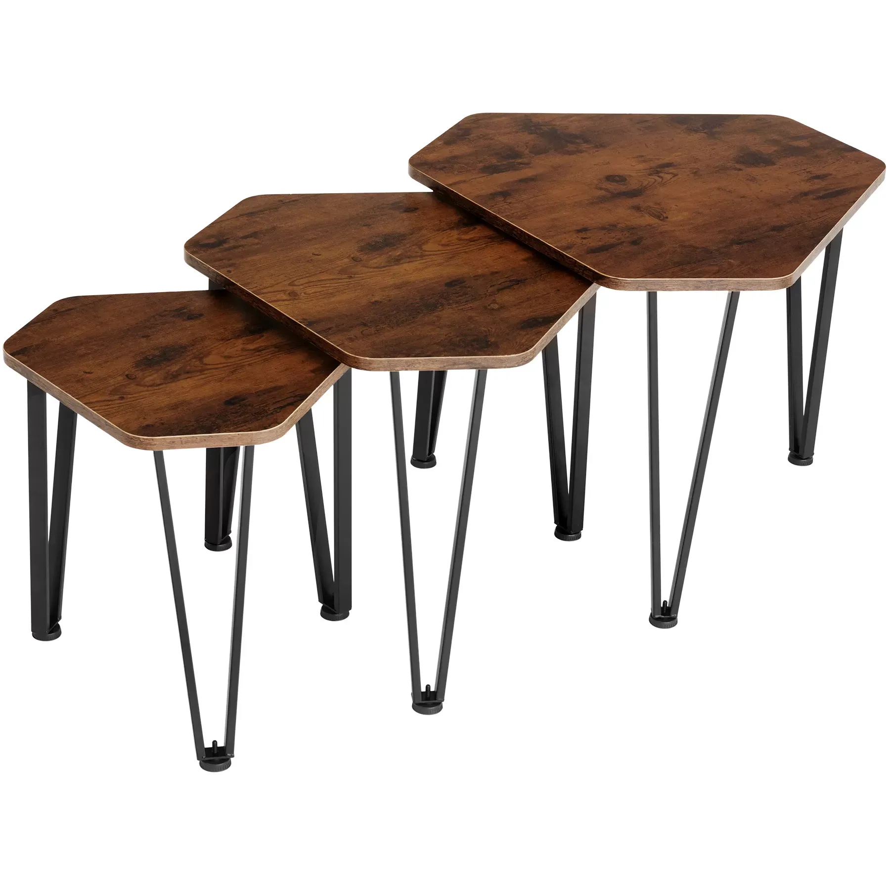 Ensemble de tables d'appoint en 3 parties empilable bois foncé