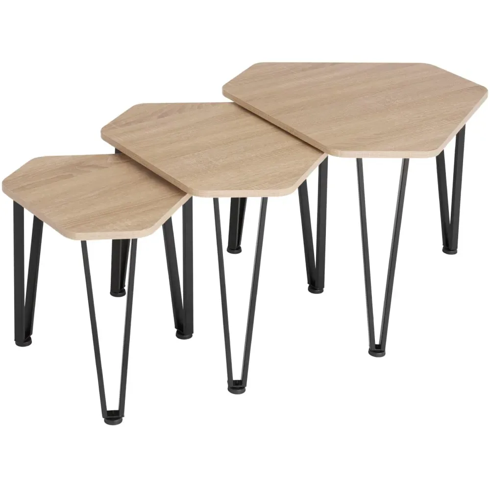 Ensemble de tables d'appoint en 3 parties empilable bois clair