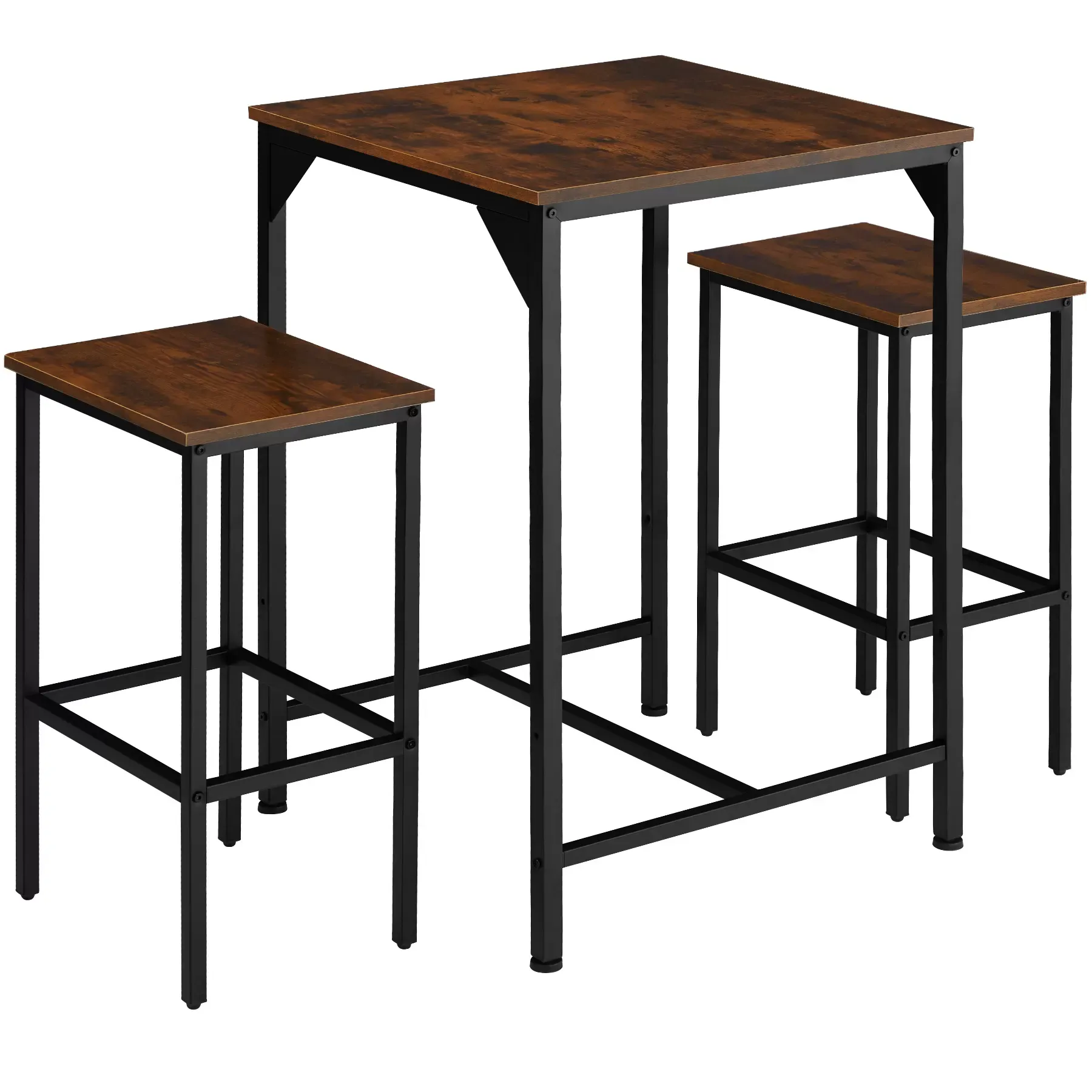 Ensemble de bar 3 parties table tabourets Style industriel Bois foncé