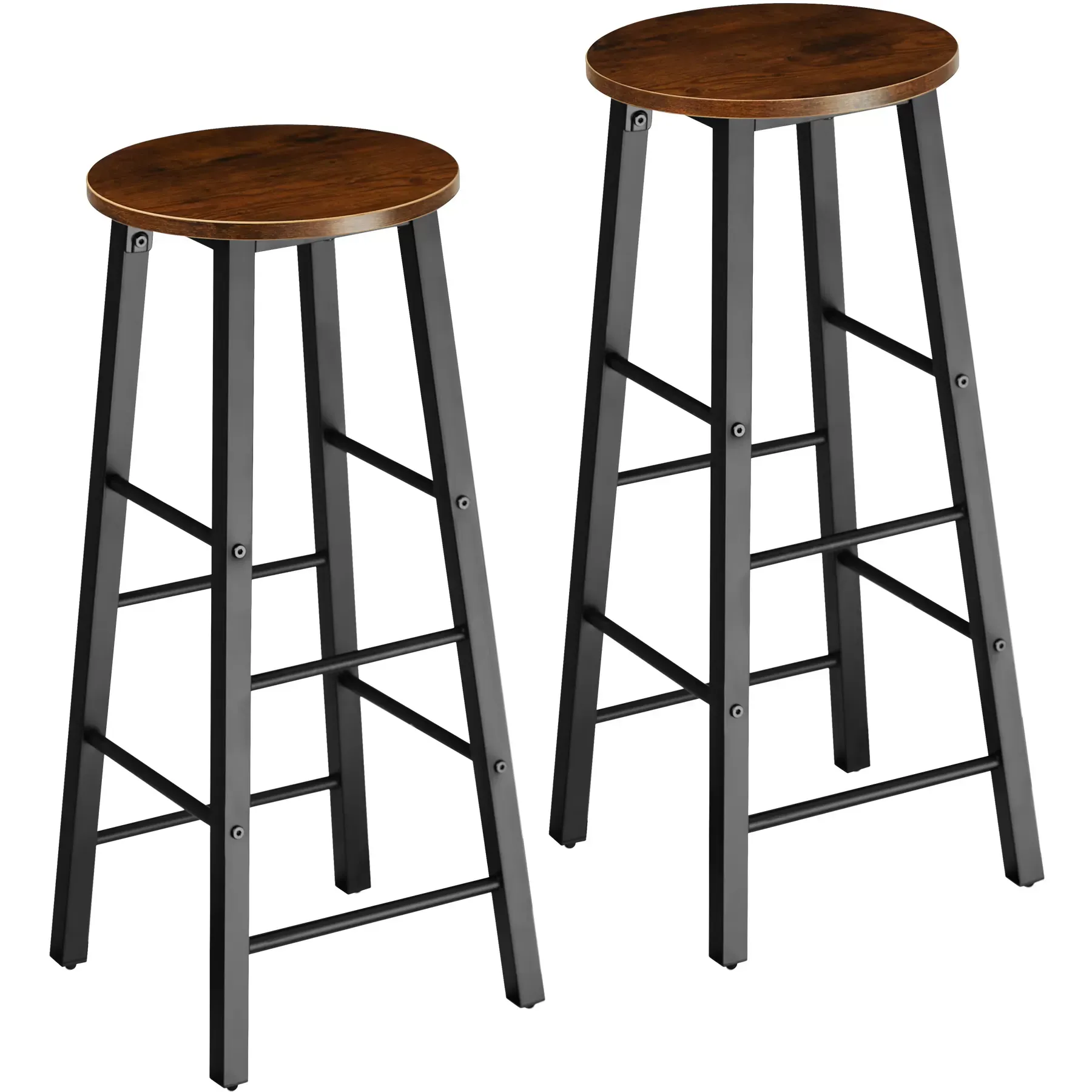 Lot de 2 tabourets de bar en Bois et acier Hauteur 72,5 cm Bois foncé