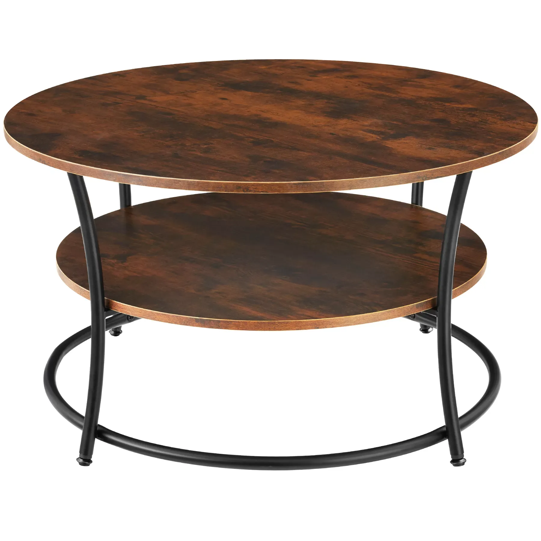 Table basse salon Rond avec 2 plateaux Style industriel bois foncé