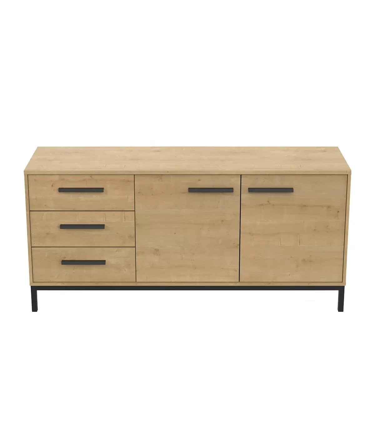 Buffet 2 portes et 3 tiroirs décor chêne et noir mat