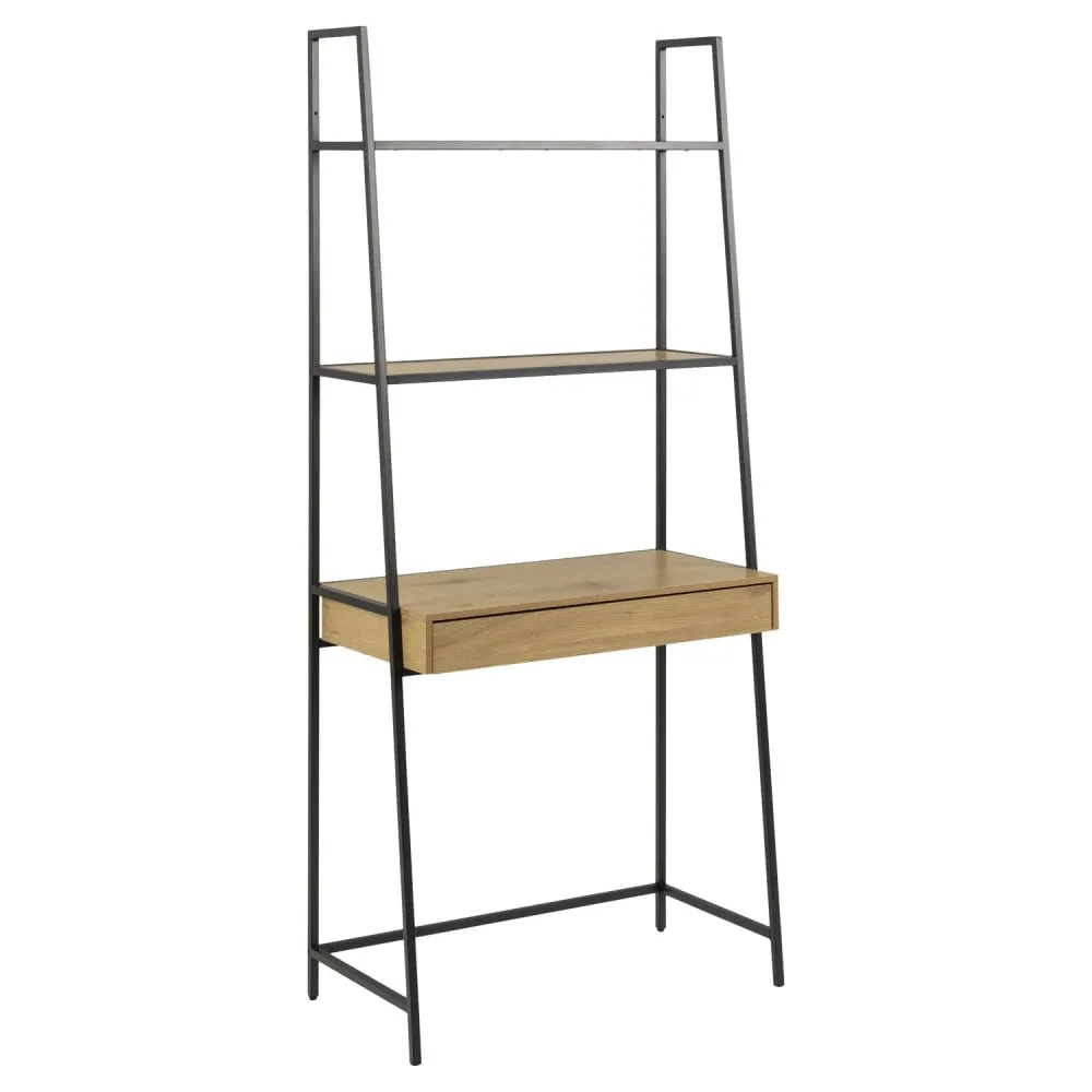 Bureau 1 grand tiroir et 2 étagères design industriel beige
