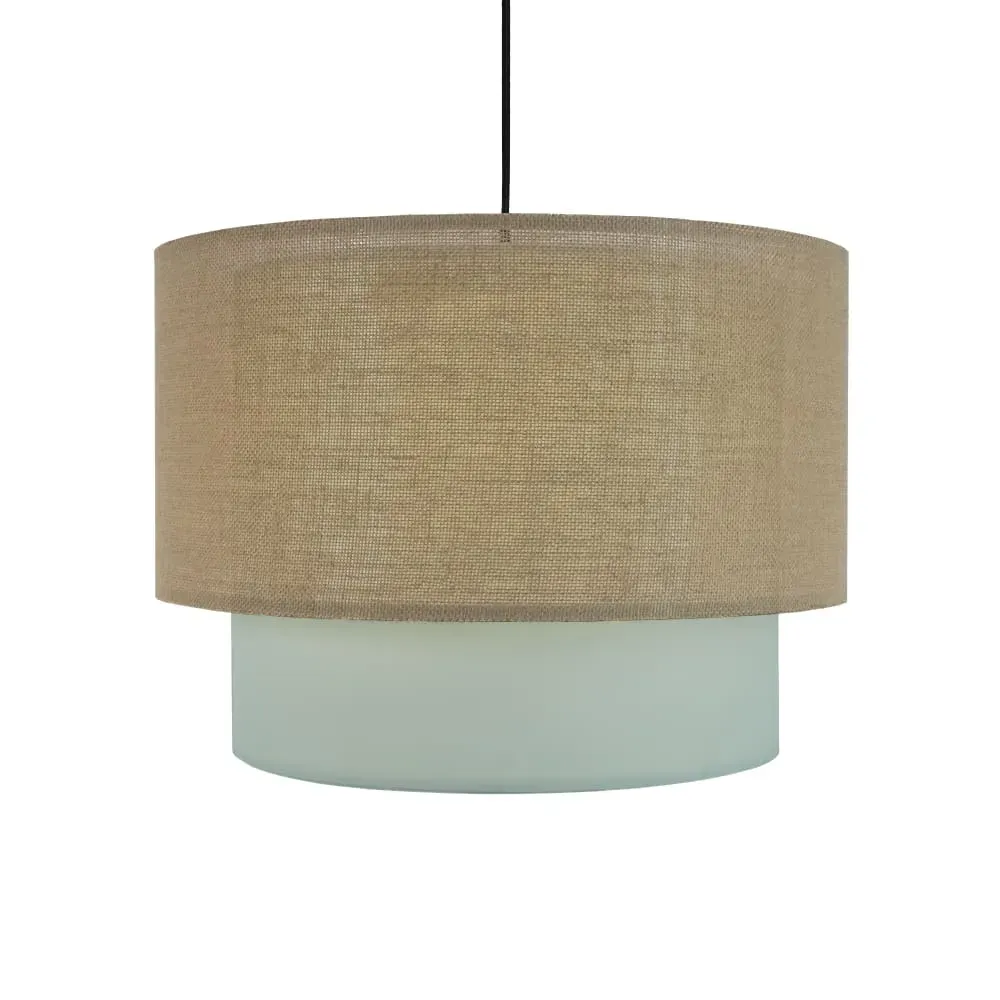 Lampe suspendue en rotin et lin vert 50cm