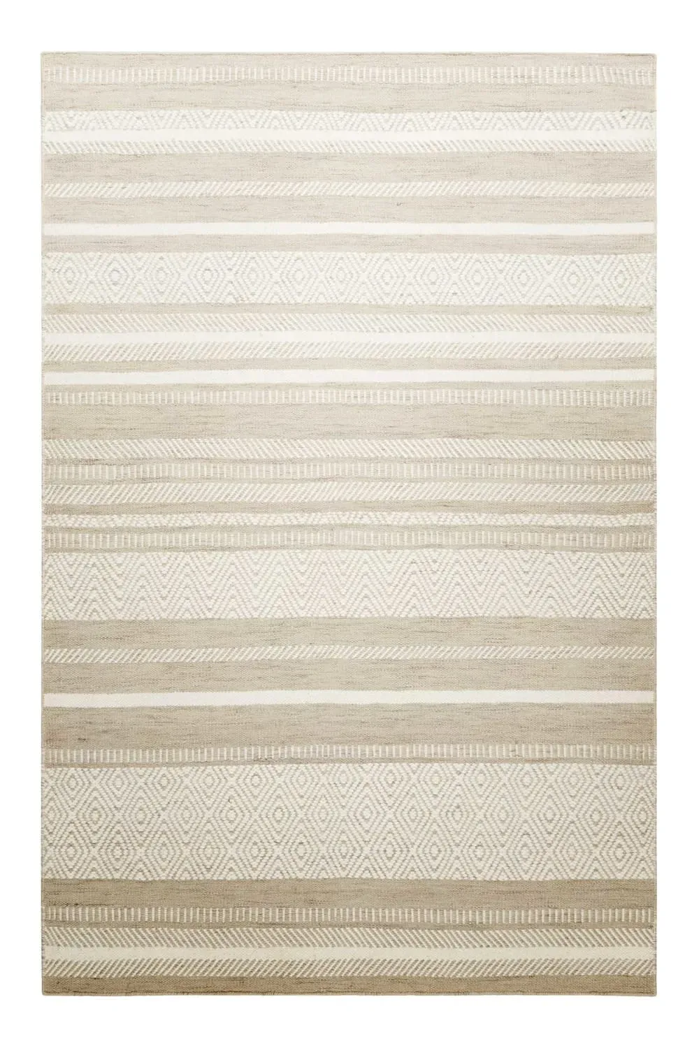 Tapis salon noué main 100% laine naturelle sable/crème 80x150
