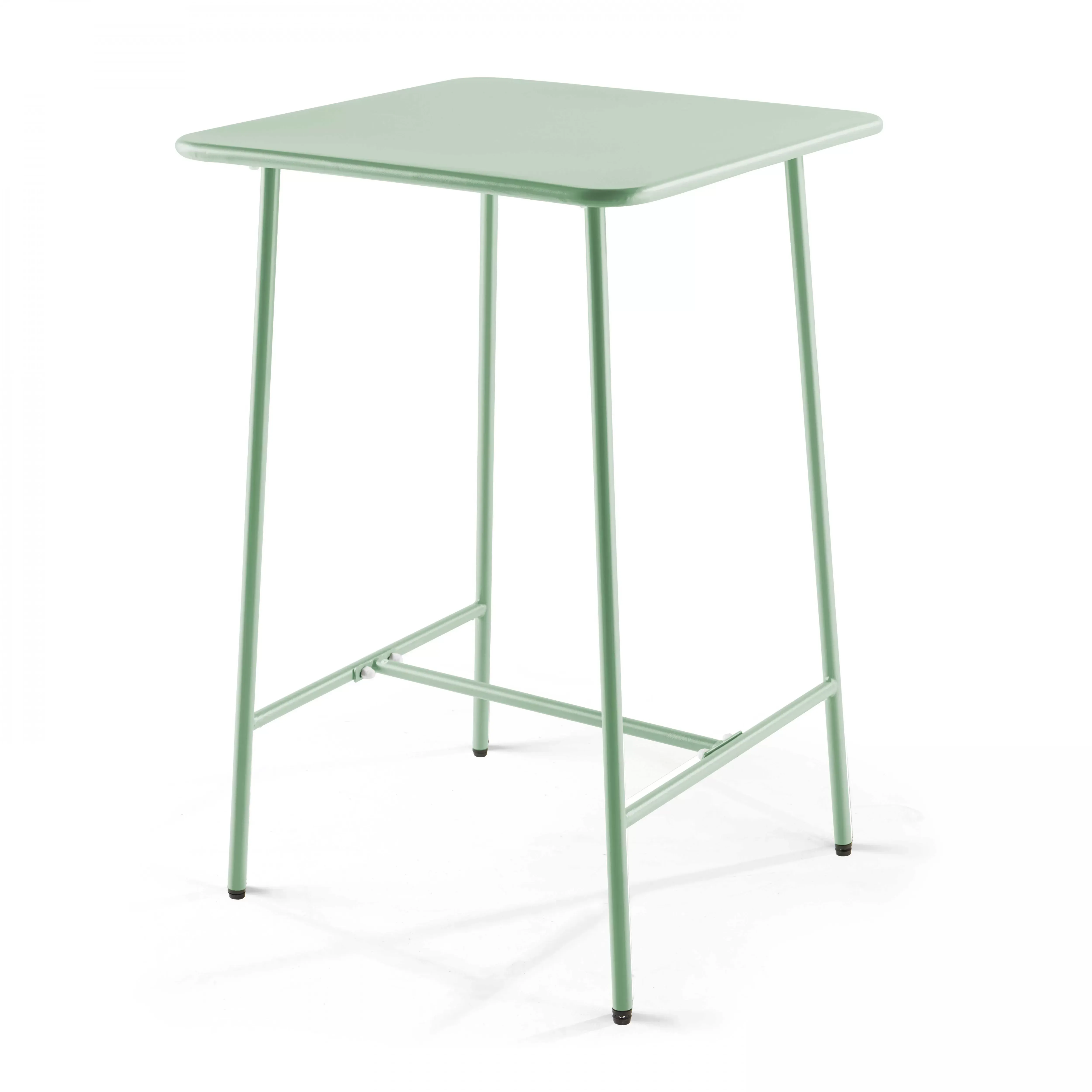Table haute de jardin carrée en acier vert sauge 70cm