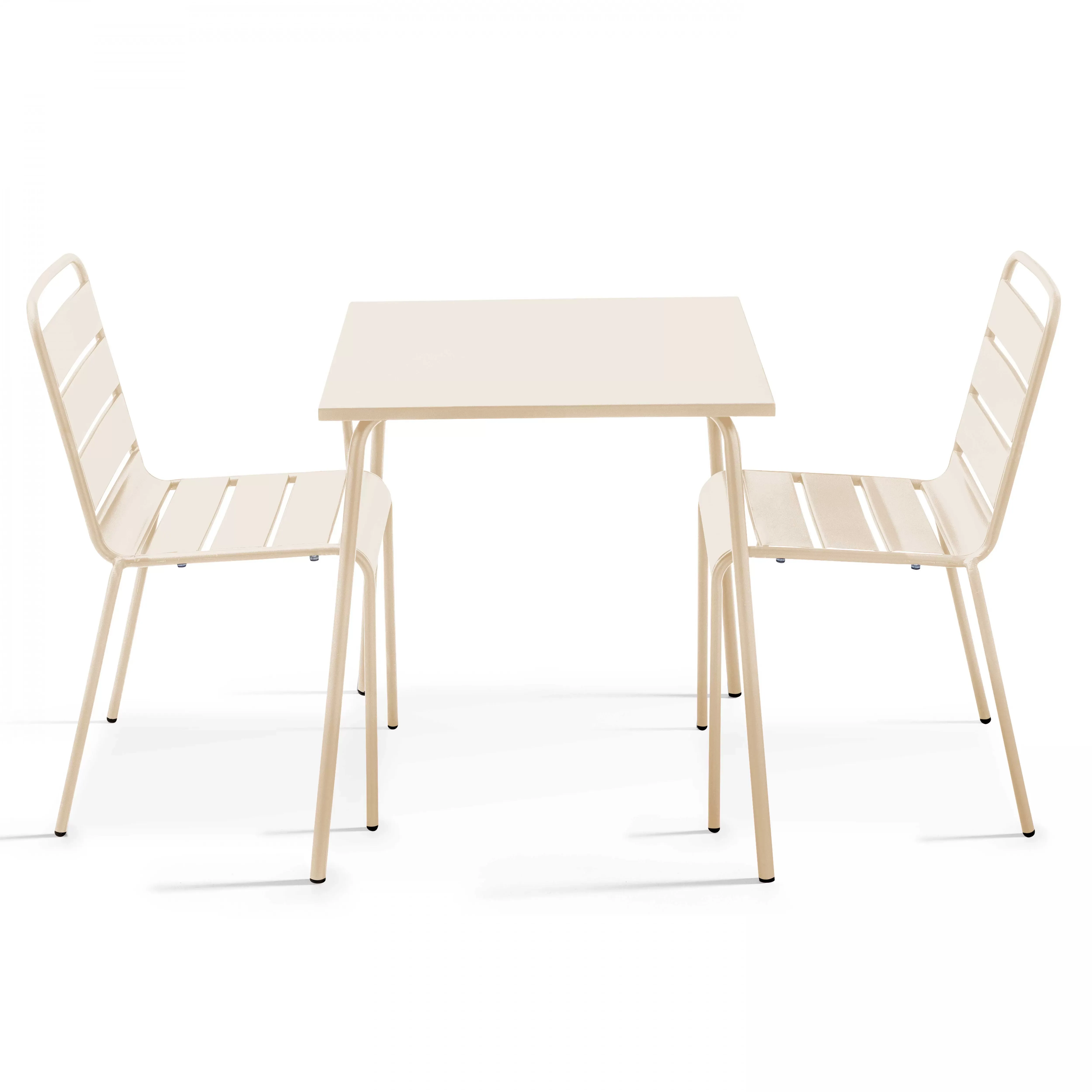 Ensemble table de jardin carrée et 2 chaises acier ivoire