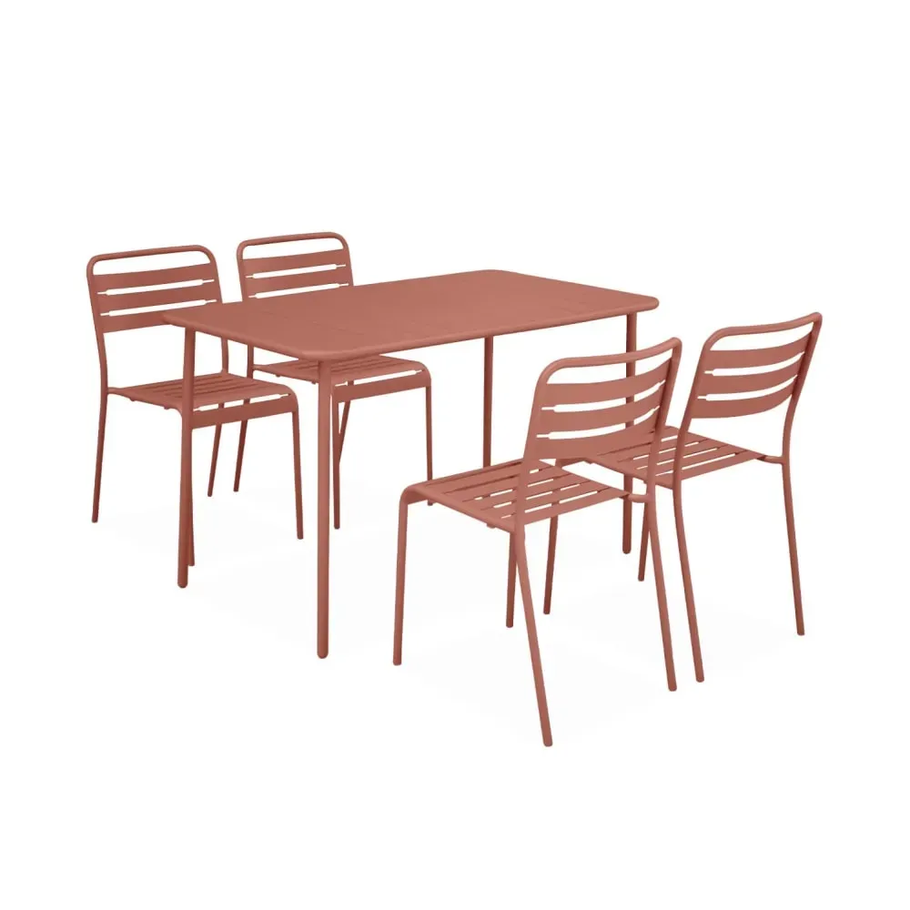 Ensemble de jardin en acier terracotta table rectangulaire 4 chaises