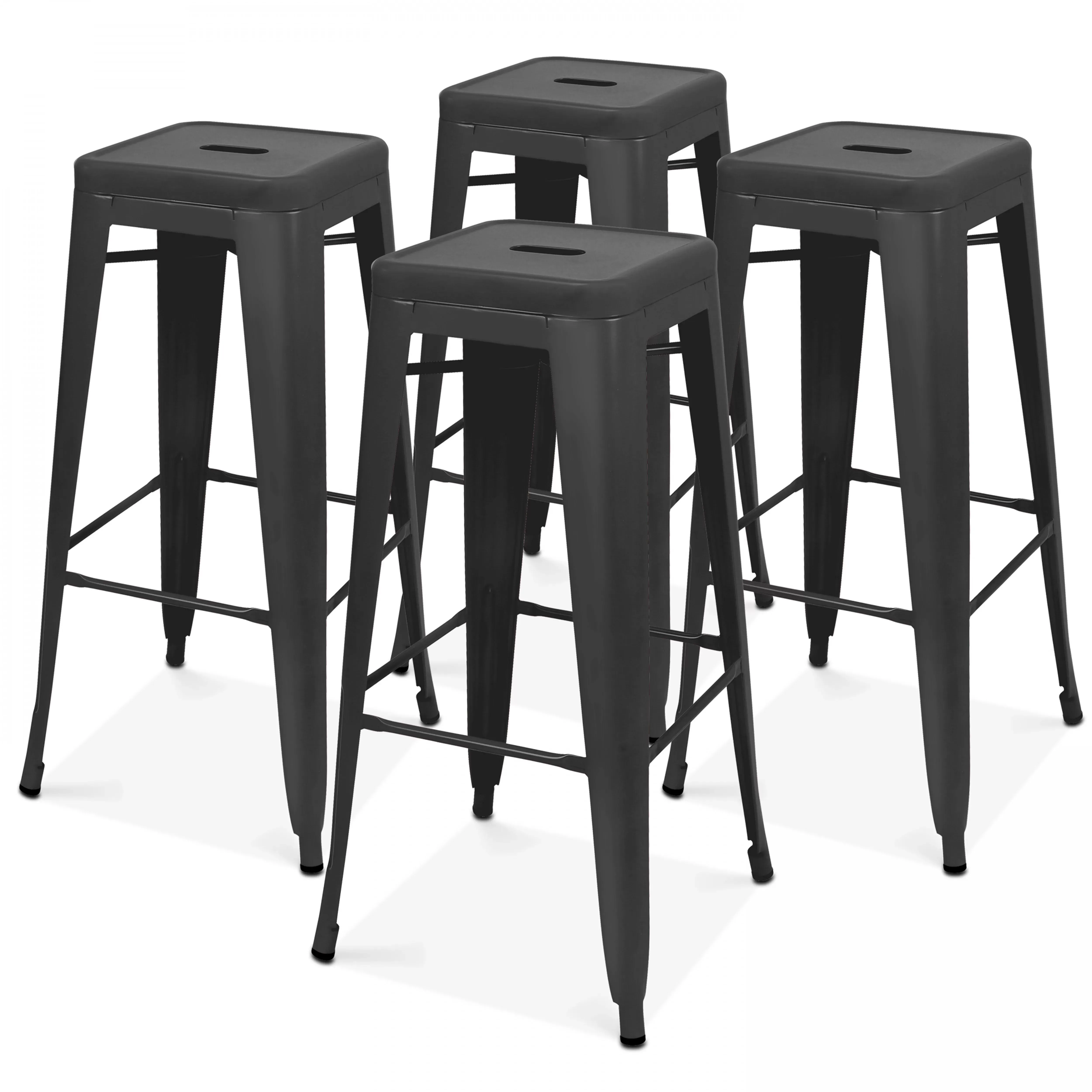Lot de 4 tabourets de bar en acier noir mat