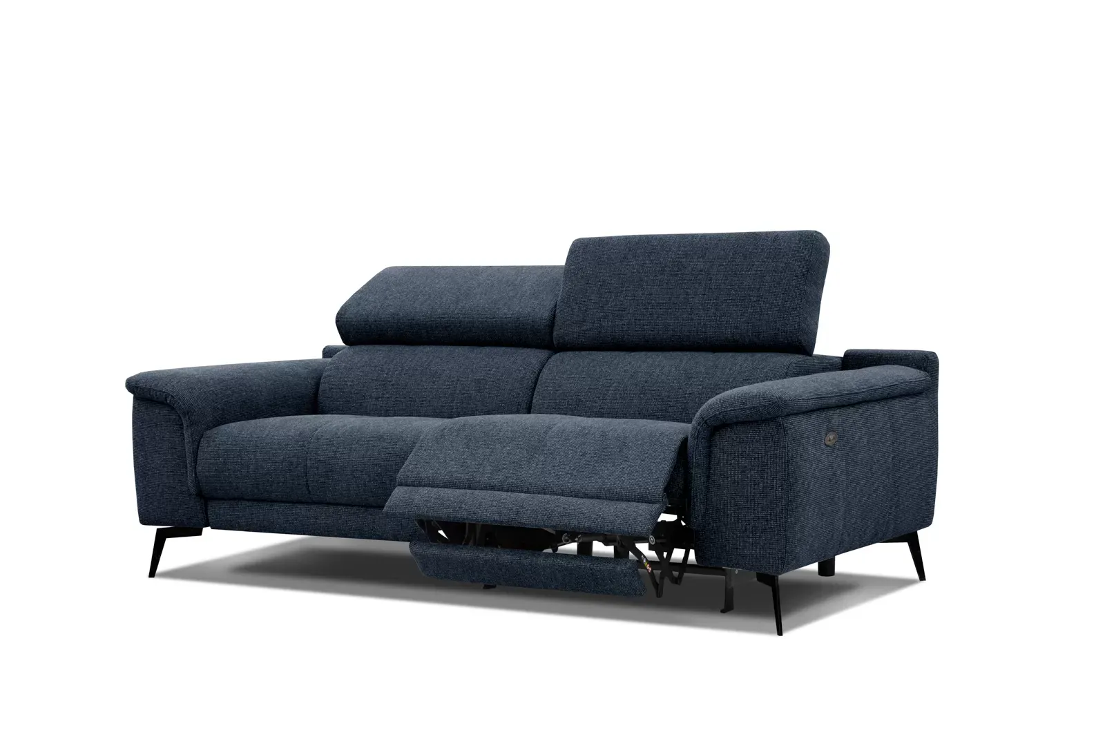 Canapé 3 places avec 1 fonction relax et appuie-tête réglables, bleu