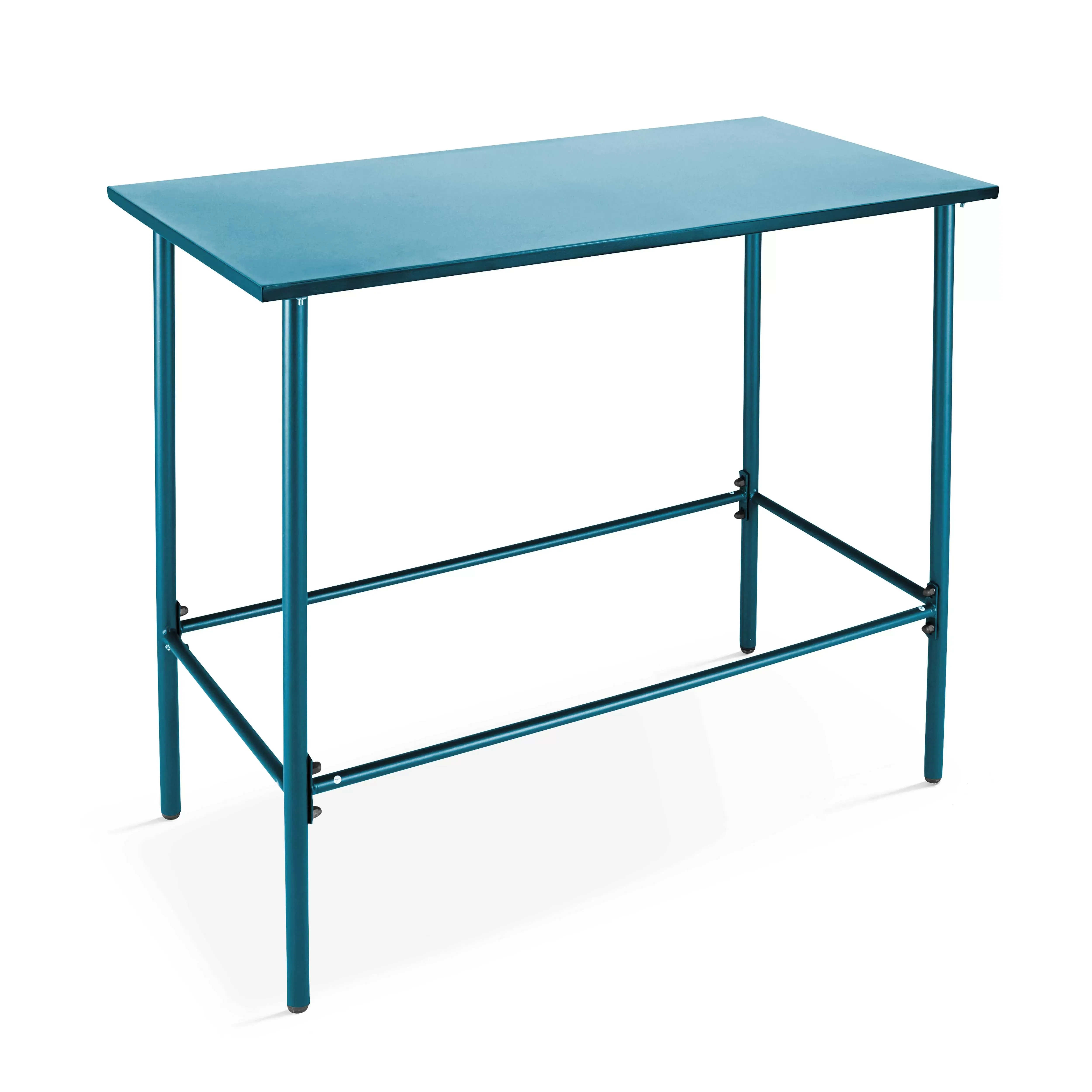 Table haute de jardin en métal bleu pacific 120 cm
