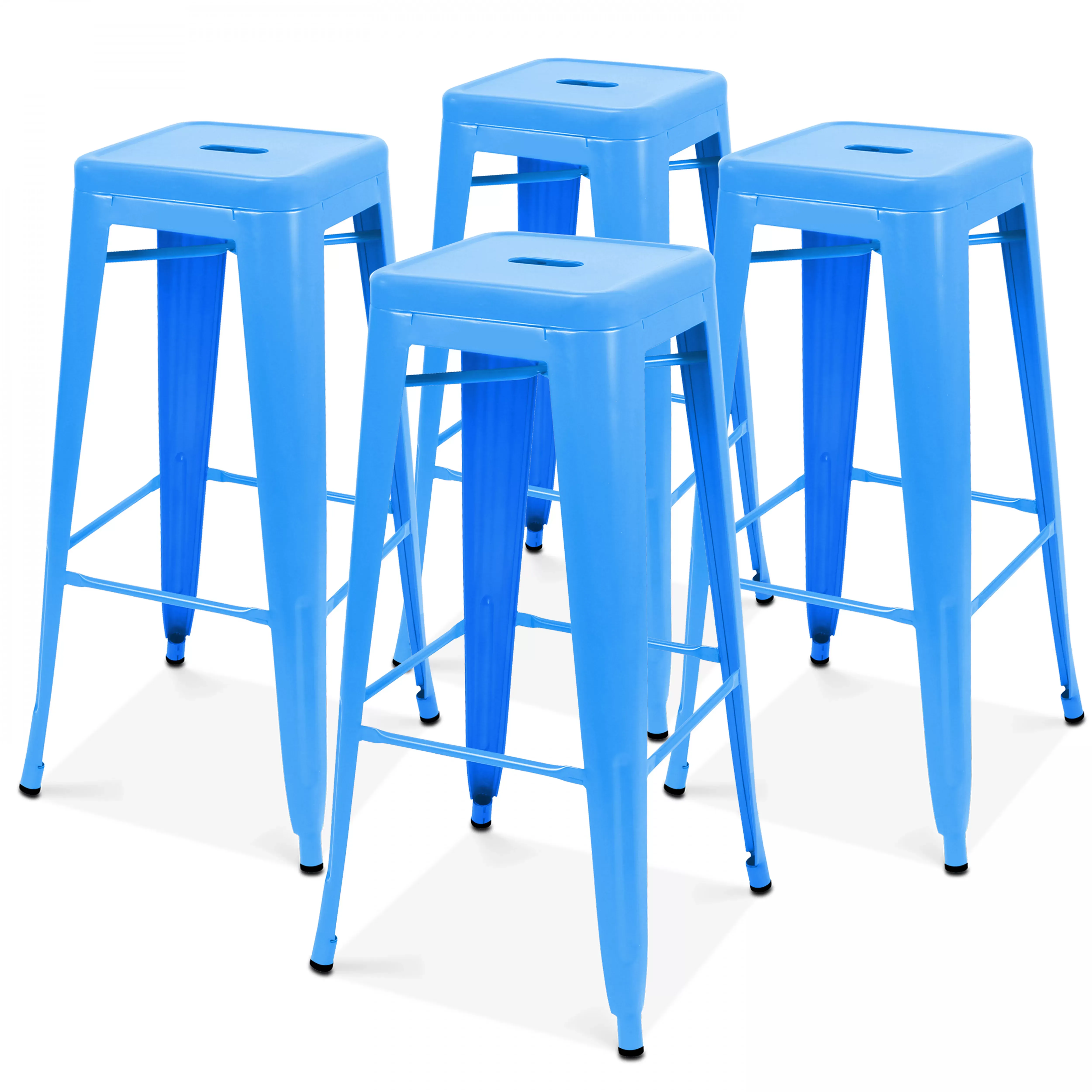 Lot de 4 tabourets de bar en acier bleu mat