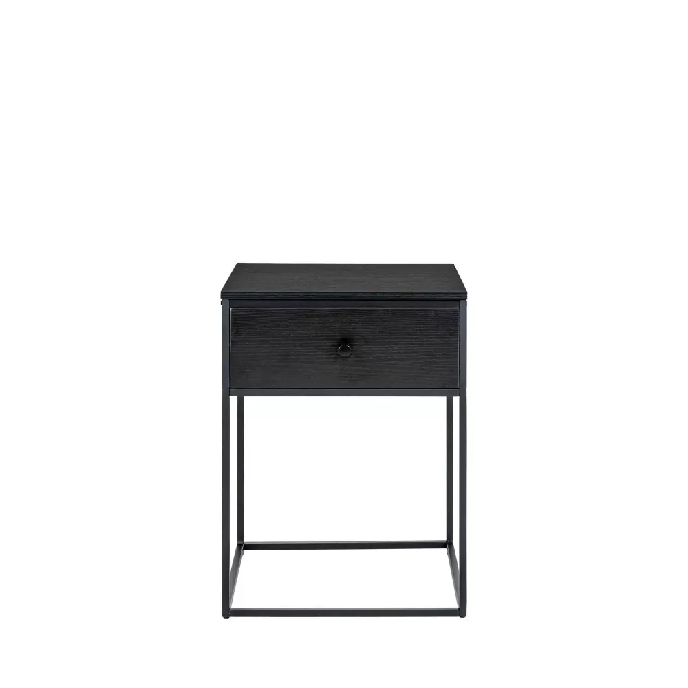 Table de chevet avec tiroir en bois et métal - Noir